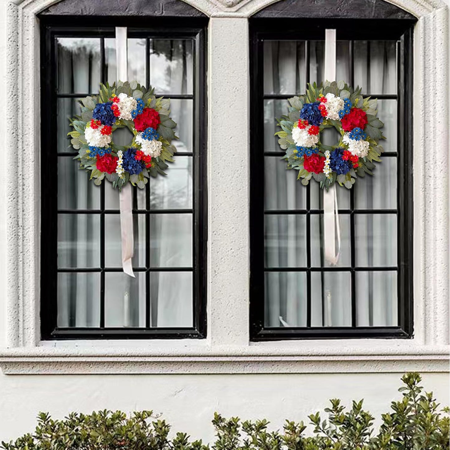 WANNA-CUL Patriotic 24-Inch Hydrangea Wreath - Red, White & Blue 4th of July Decor for Indoors & Outdoors