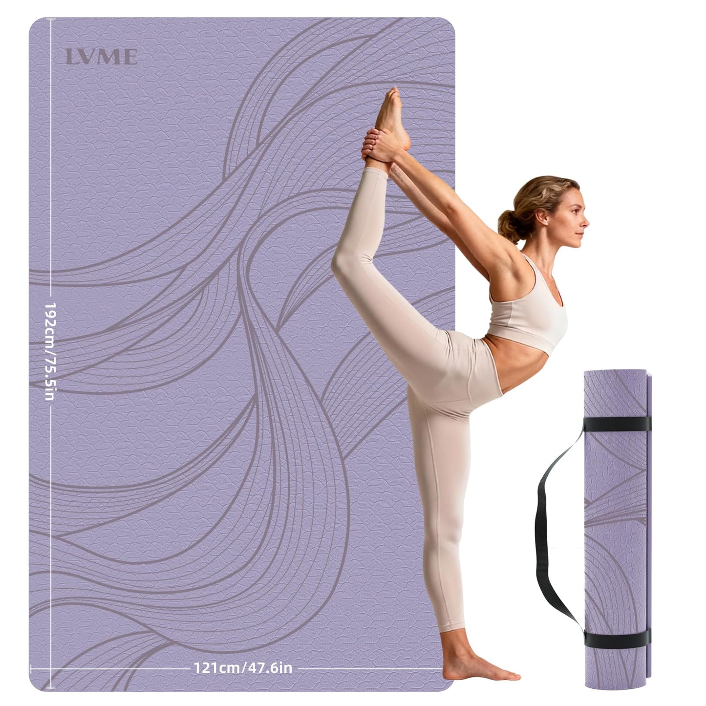 Large Yoga Mat (75.5"x47.6"x0.4"）Extra Wide & Thick 10mm, Non-Slip Exercise Mat, High-Density TPE Mat for Yoga Pilates & Home Gym Workouts(purple)