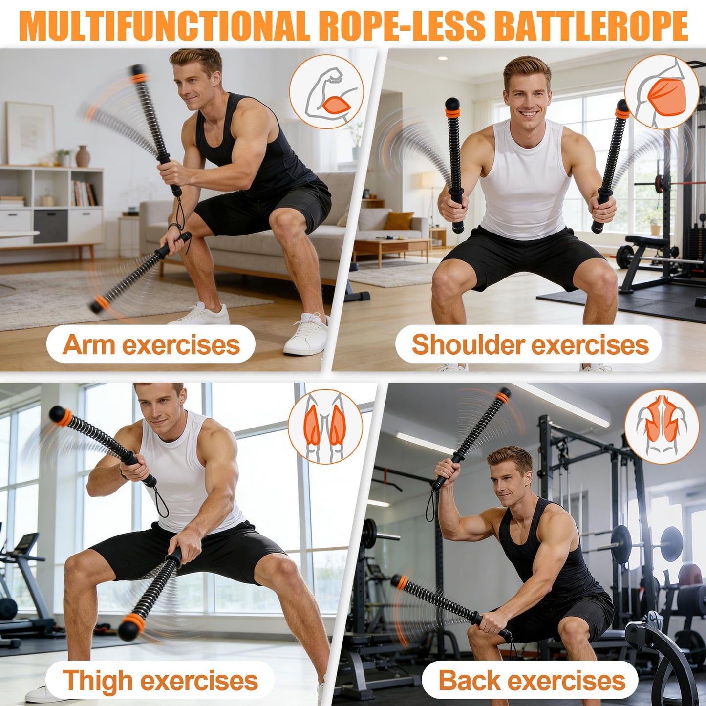 CALLECK Ropeless Adjustable Weighted Battle Rope, No Anchor No Drilling Heavy Fitness Training Rope for Apartment Small Space Home Gym, Full Body HIIT Workout Equipment for Indoor Exercise (Black)