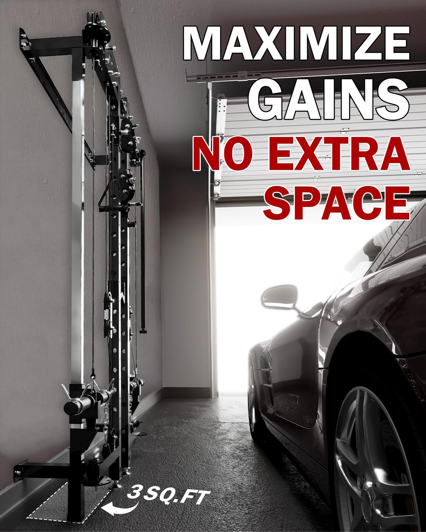 Mikolo Folding Squat Rack, Wall Mounted Power Rack with Cable Crossover Machine & LAT Pull Down, Functional Trainer with 5 Adjustable Function Modes, Upgraded Home Gym Package(Black)
