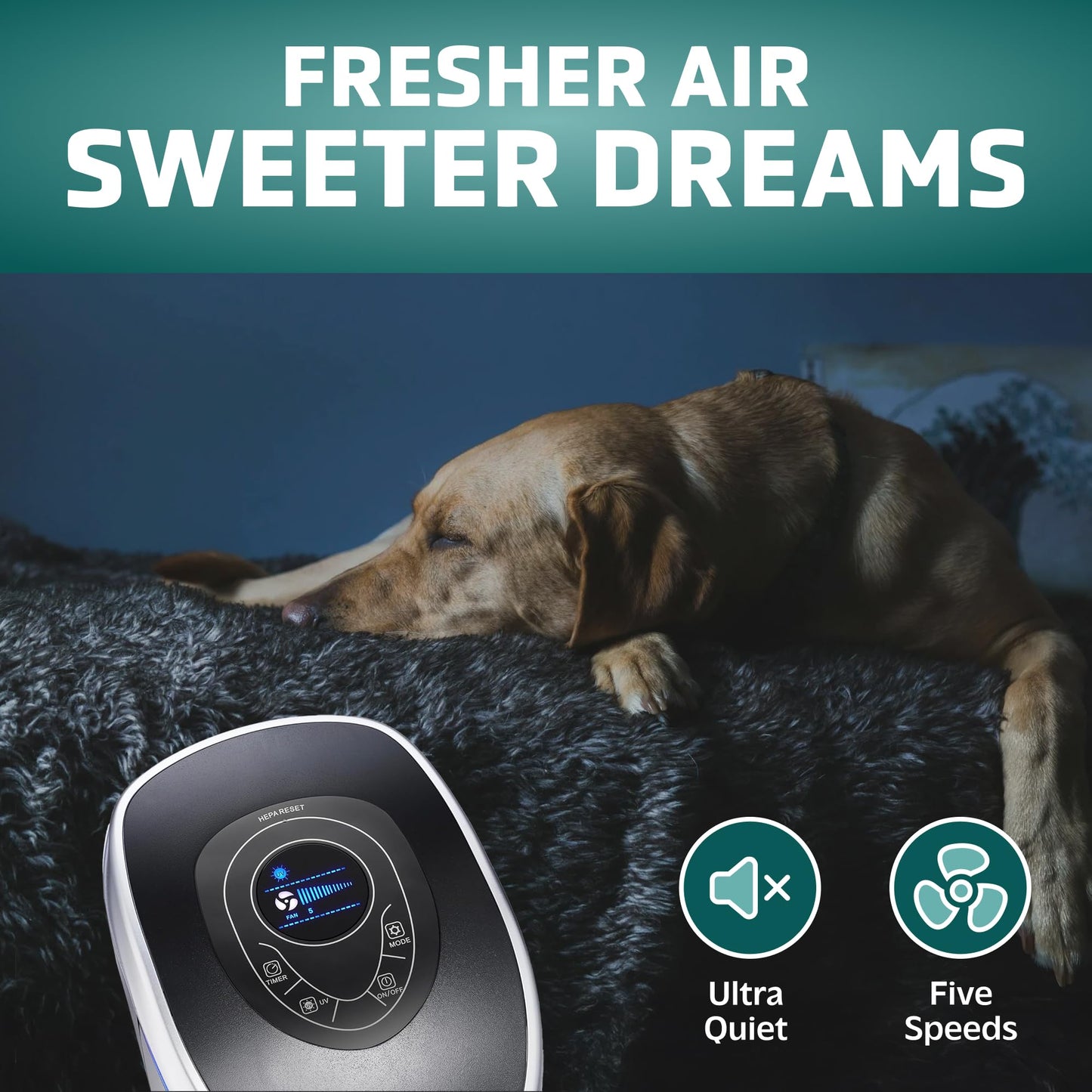 GermGuardian 5-In-1 HEPA Air Purifier for Home, Large Rooms Up To 915 Sq. Ft. with HEPA Pet Air Filter, UV-C Light & Odor Reduction, AC5250PT, 28" Tower, Gray