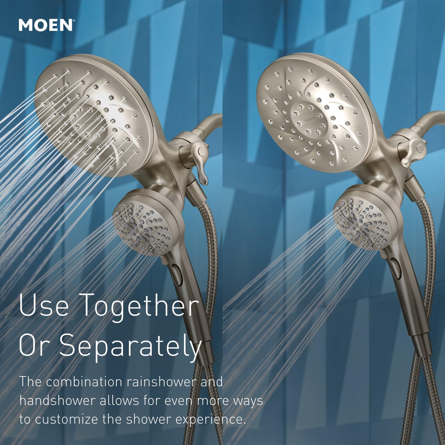 Moen Engage Multi-Function Handshower and Rainfall Shower Head Trim Combo with Handle, Tub Spout, Metal Hose and Valve, Brushed Nickel, 82304SRN