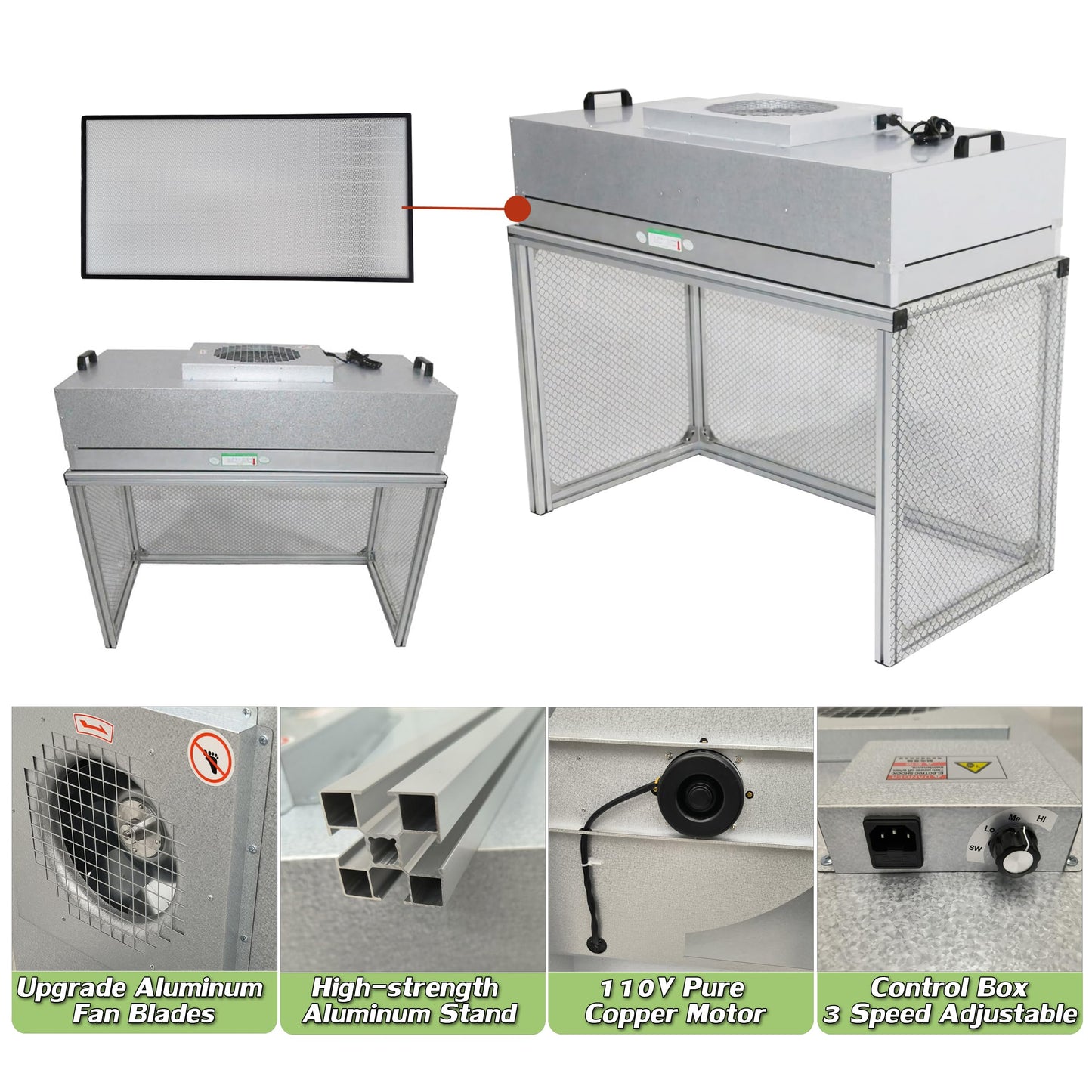 INTSUPERMAI Vertical Laminar Flow Hood Air Flow Clean Bench Workstation with HEPA Aluminum Blade Fan Rated Air Volume 706cfm Dust Free Room Workshop for Phone LCD Repair Workshop Laboratory Using 110V