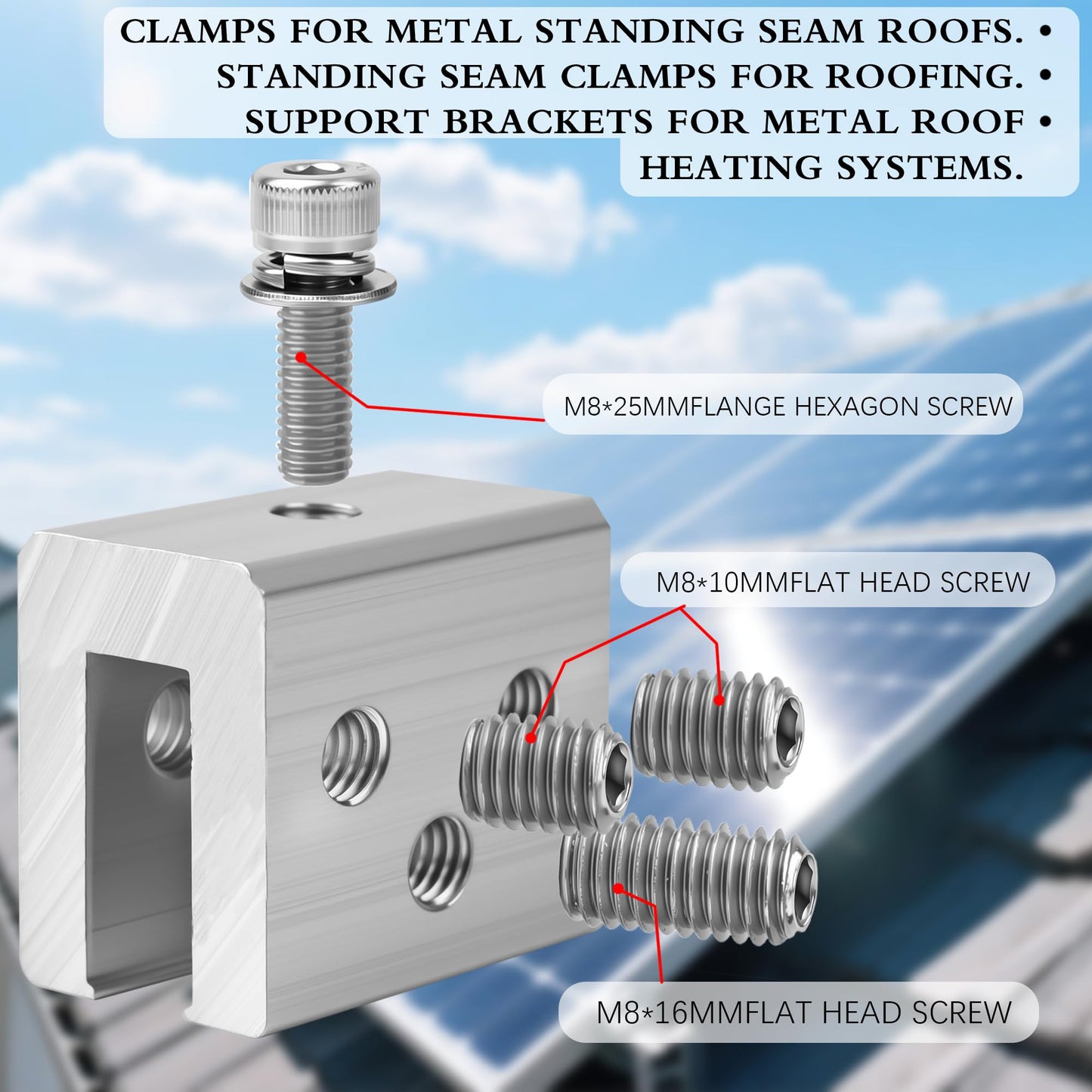 Mindoub 48 PCS Metal Roof Panel Clamps for Standing Seam Roofs, Non-Penetrating Aluminum Brackets with Stainless Steel Screws for Solar Racking Systems, Snow Guards, and Heat Cables, U-Shaped Base