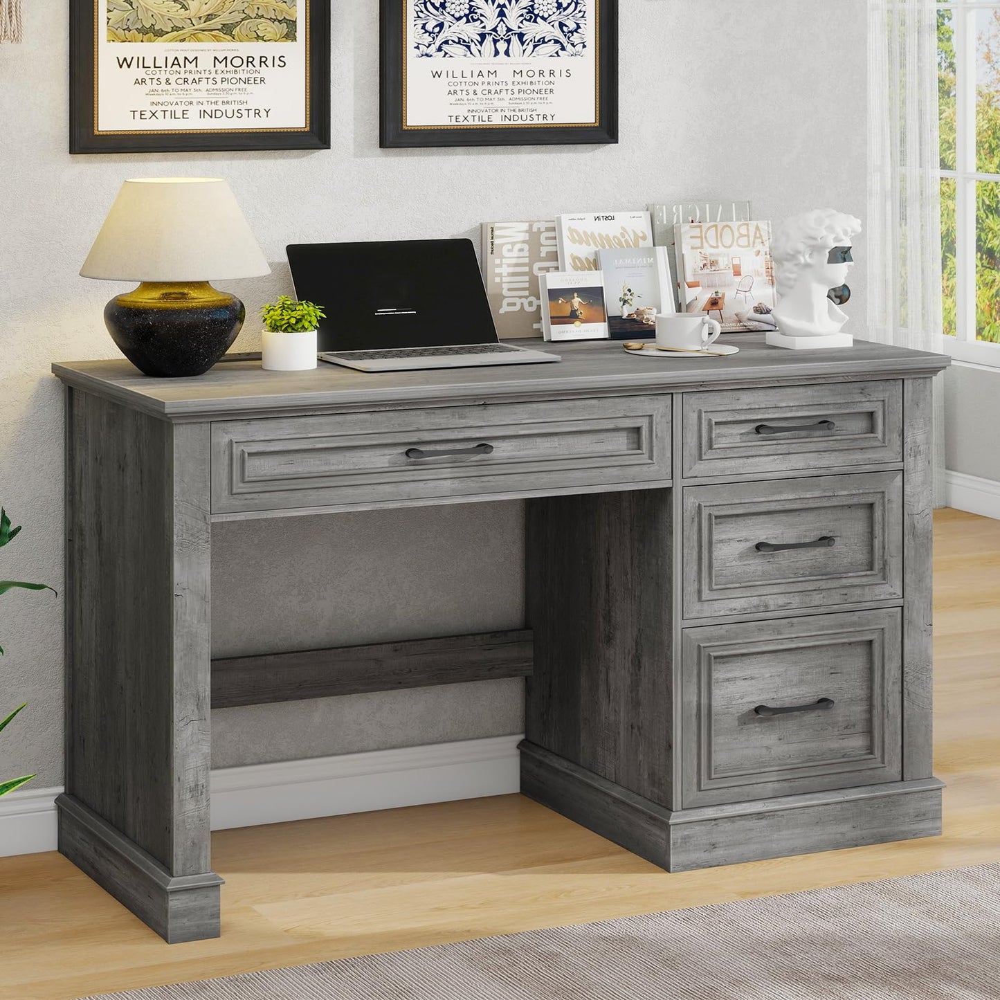 Vabches Farmhouse 47" Executive Desk with File Drawer, Computer Desk with 4 Drawers, Workstation for Study, Home Office, Writing,Grey