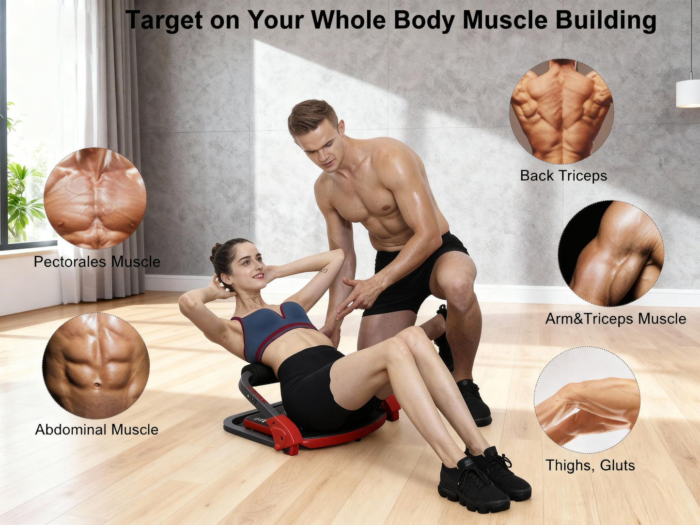 eHUPOO Ab Machine Workout Equipment,Whole Body Ab Workout Machine,Sit Up Exercise Equipment For Home, Strength & Abdominal Trainer With 3 Adjustable Resistance Levels and Bands.US Patented