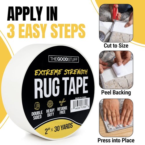 Double Sided Rug Tape - 2 Inch x 30 Yd | Secure Area Rugs on Carpet, Laminate & Hardwood Floors