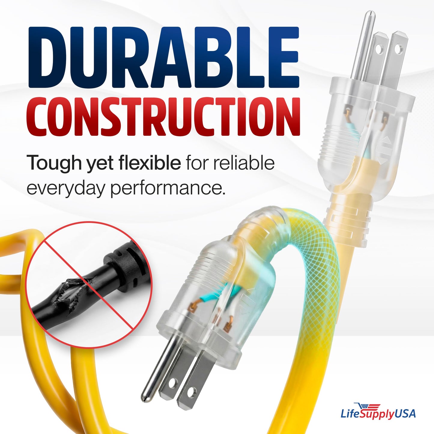 200ft Outdoor/Indoor Extension Cord 12/3 Gauge Extra Heavy Duty 3 Prong SJTW, Waterproof, Flexible Cold-Resistant Long Power Cord,8A 125V 1000W, Yellow by LifeSupplyUSA