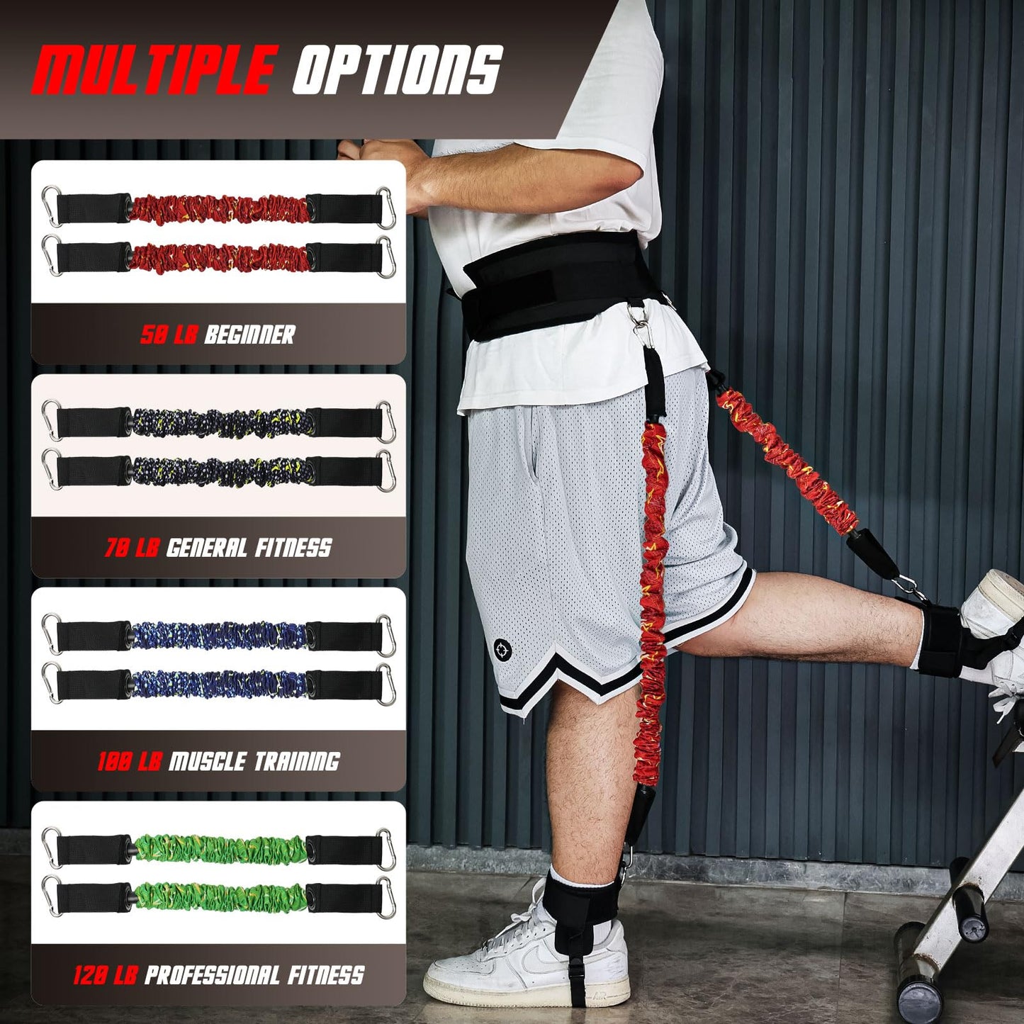 Vertical Jump Trainer with Adjustable Ankle Strap & Belt Horizontal Workout Equipment Leg Resistance Bands for Basketball Football Volleyball Training Equipment