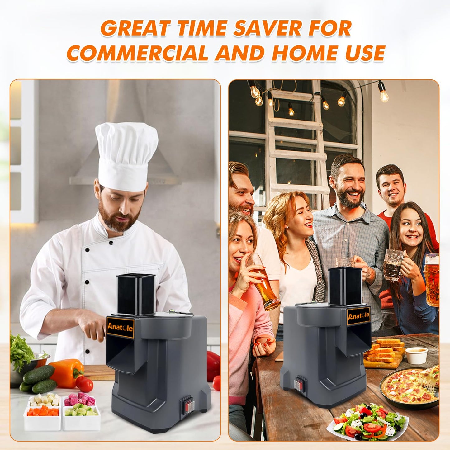 Anatole Electric Vegetable Dicer Commercial Food Processor Heavy Duty Veggie Fruits Chopper with 3 Stainless Steel Blades for Carrot Potato Onion 100W 110V