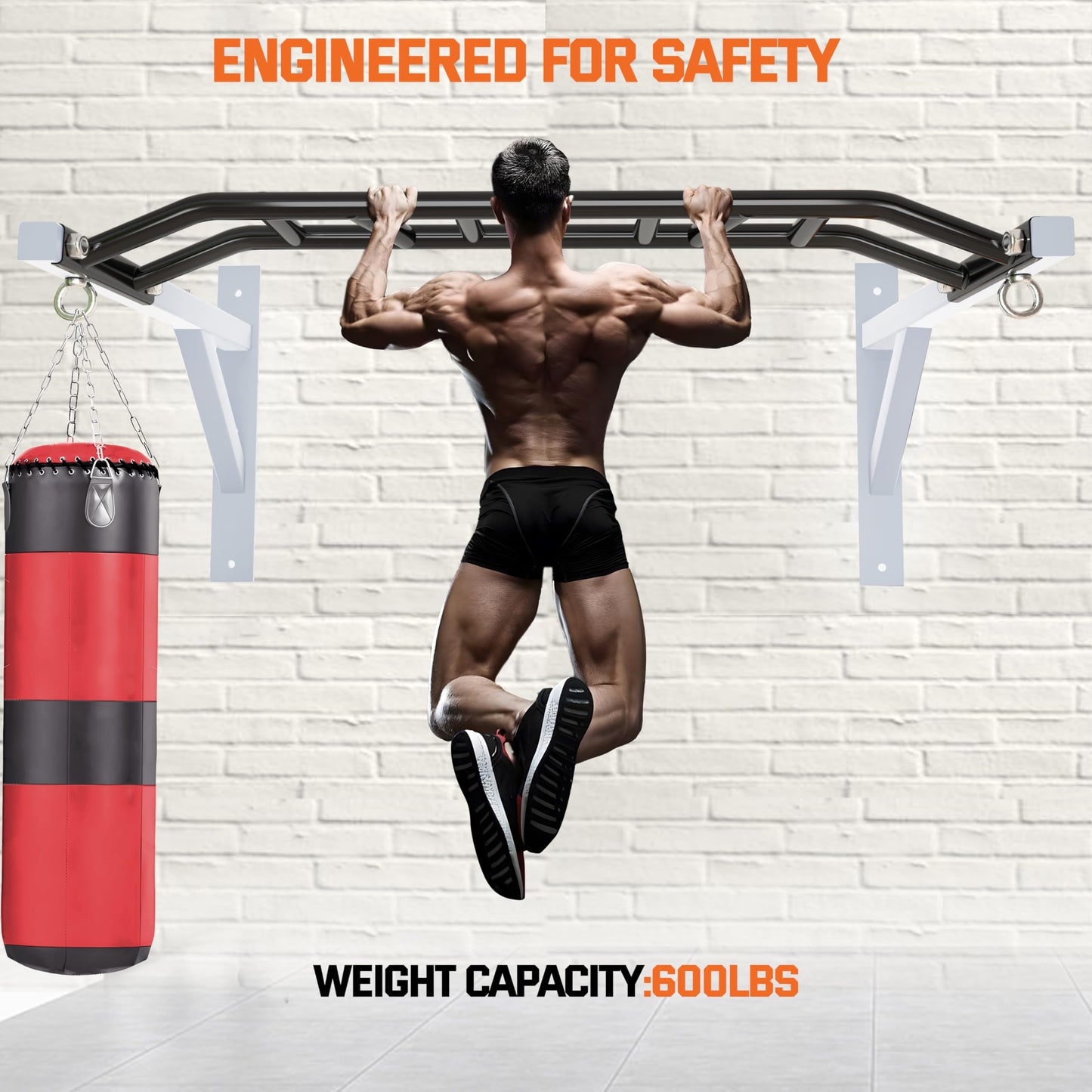 2026 Upgrade Pull Up Bar Wall Mounted,Heavy Duty Multi Grip Chin Up Bar for Strength Training, 600 lbs Capacity, Durable Steel Construction, Perfect for Home and Garage Workouts