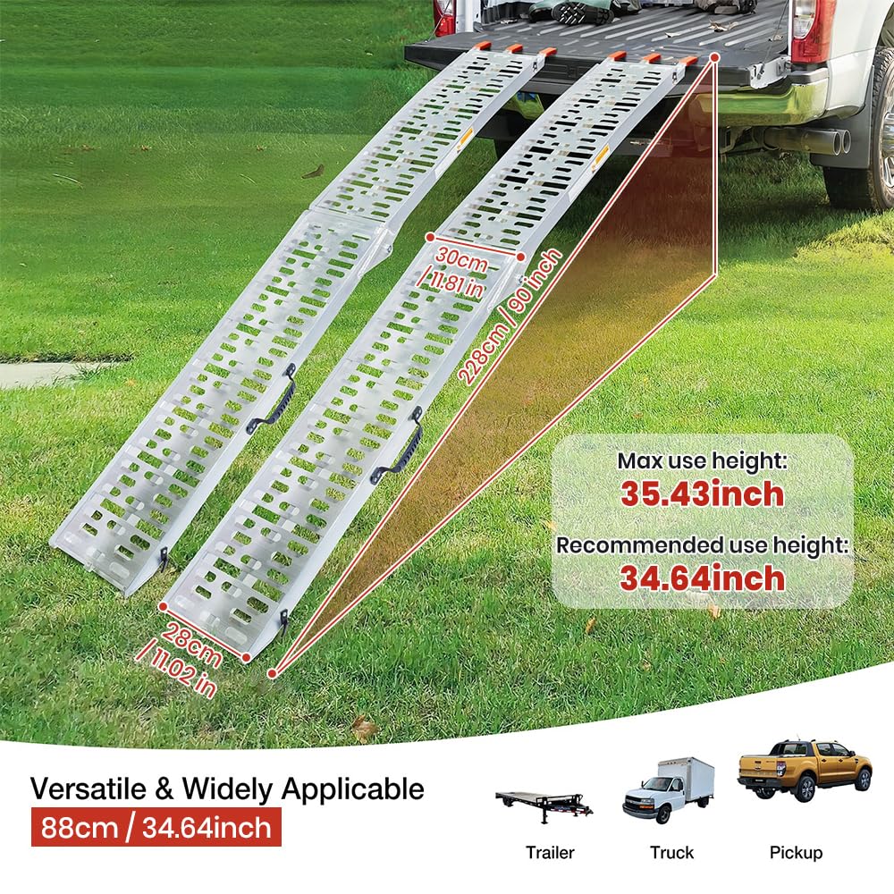 1840lb Capacity Truck Ramps, Aluminum Folding Loading Ramps for Car, Truck & Trailer Bed - with Load Straps for ATV/UTV, Golf Carts, Lawn Mowers, Go-Karts, Wheelbarrow, Motorcycles