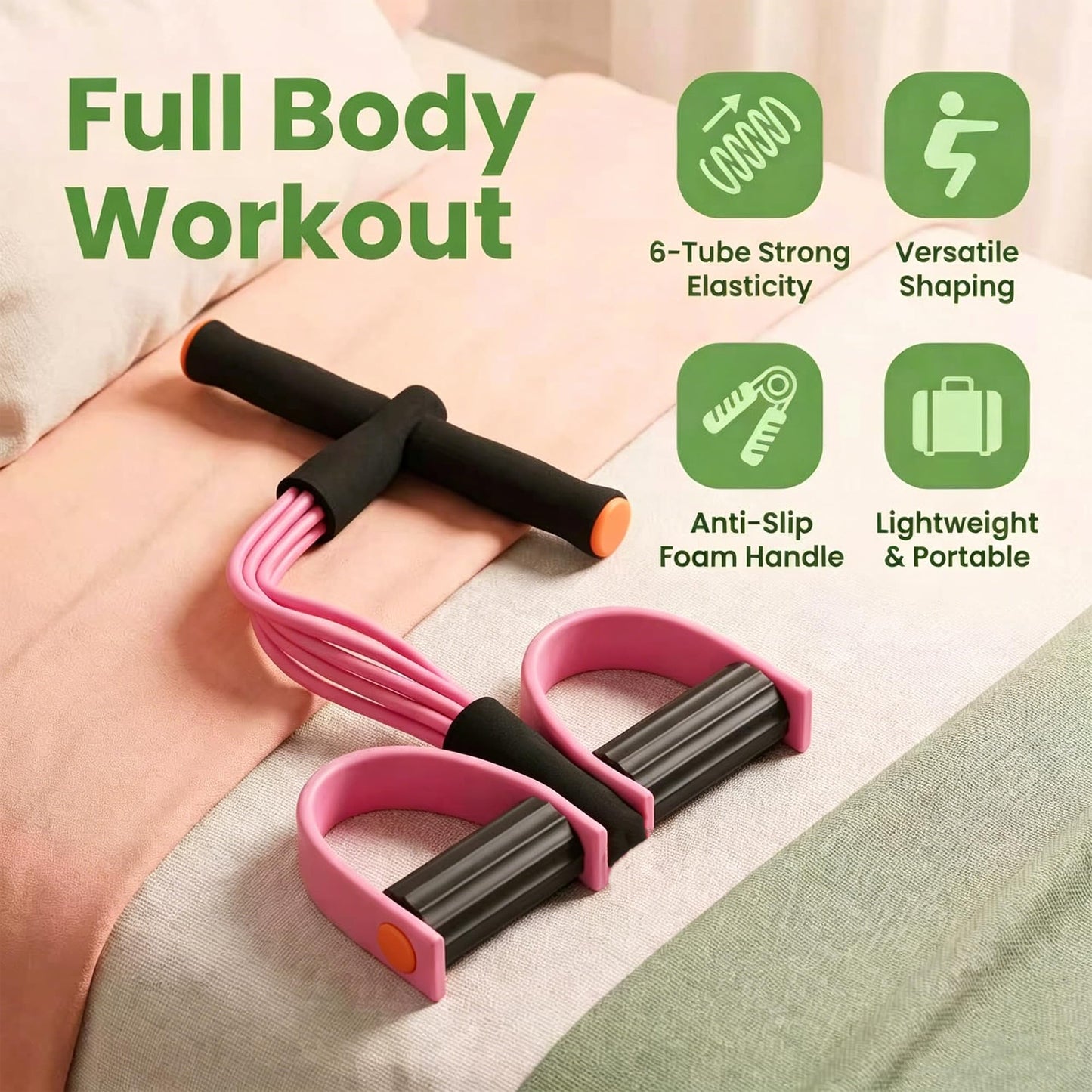 Upgraded Durable 6-Tube Pedal Resistance Strap with Handle, Natural Rubber Fitness Resistance Band, Multifunctional Exercise Band for Abdominal, Waist, Arm, and Leg Shaping Training