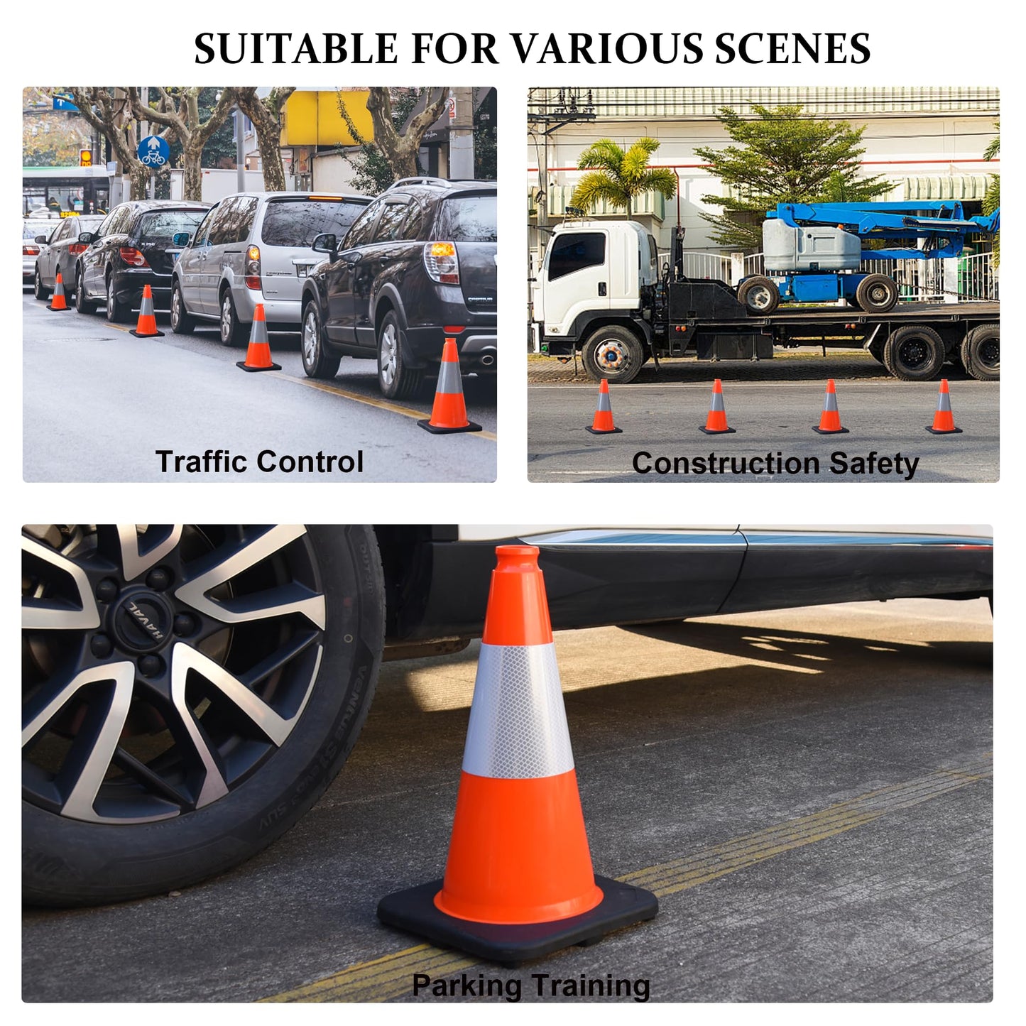 OrangeStar 8Pack 18" Orange Traffic Safety Cones, PVC Parking Cone Construction Cones w/Reflective Collar Heavy Duty Rubber Base for Driving Practice, Parking Lots and Roadwork