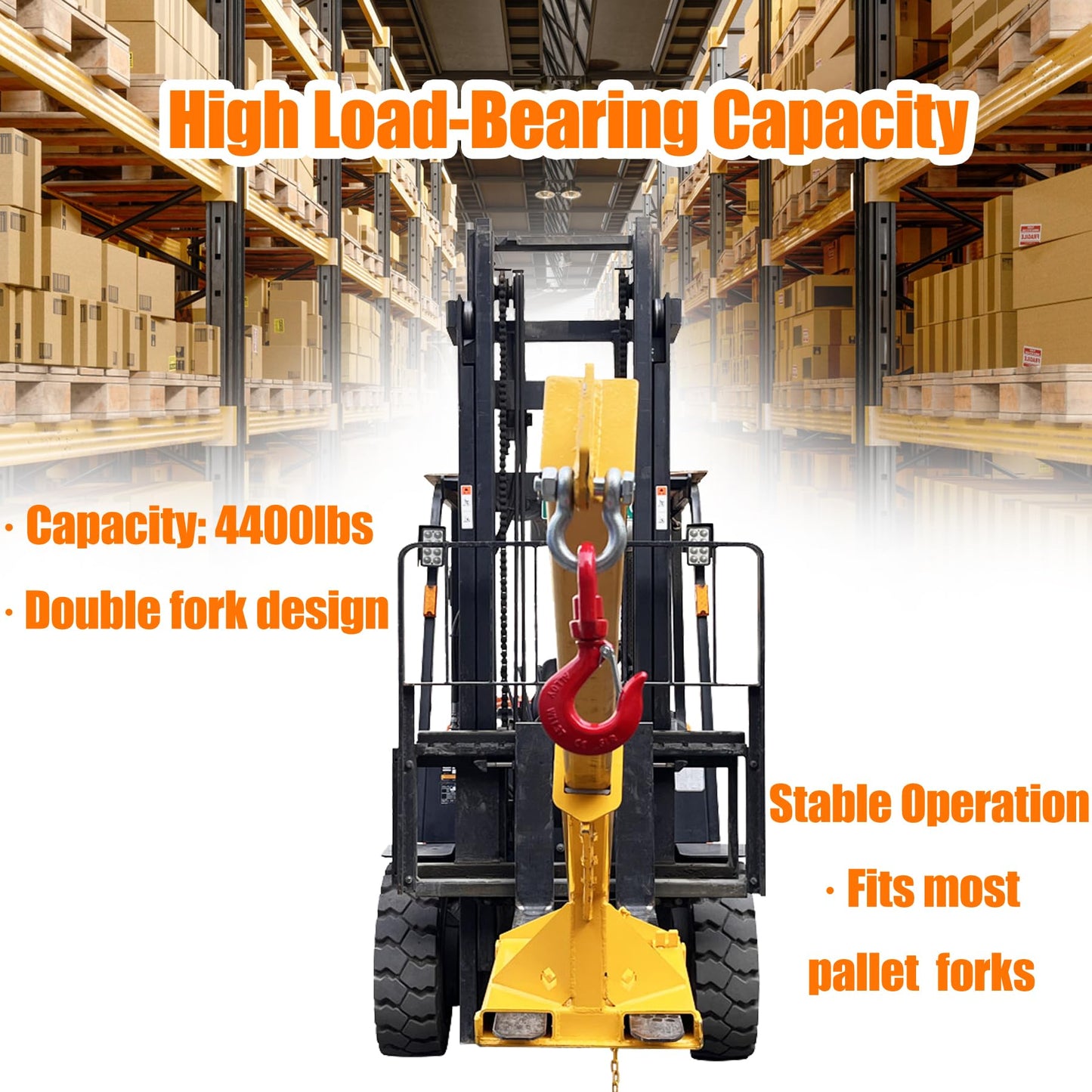 TECHTONGDA Adjustable Forklift Jib Boom Crane Forklift Mobile Crane, Fork Mounted Telescoping Crane Jib Boom for Warehouse or Factories, Adjustable Boom 63"-98", 4400 LB/ 2T Capacity