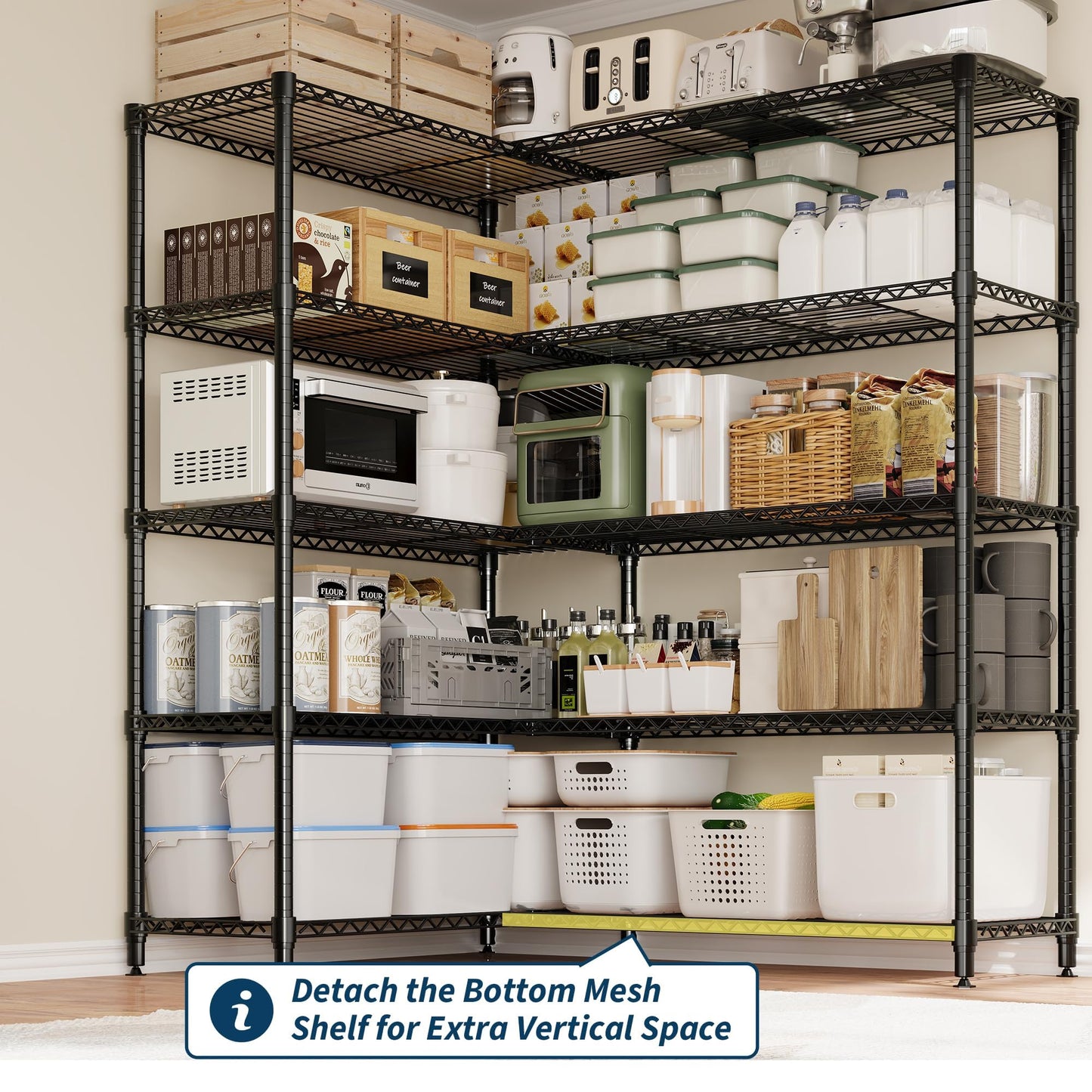 5-Tier Metal Storage Shelves, Adjustable Wire Shelving Unit for Garage, Pantry, Basement & Kitchen, Heavy-Duty Shelf Organizer with Double-Row Design, 70.8" w x 15.8" d x 70.5" h, 265 Lbs Per Tier