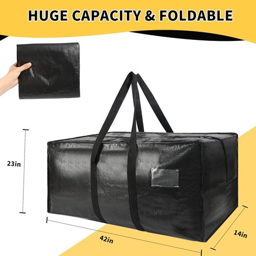 Heavy Duty Extra Large Moving Bags - 58 Gallon Jumbo Storage with Strong Zippers & Handles | 2-Pack