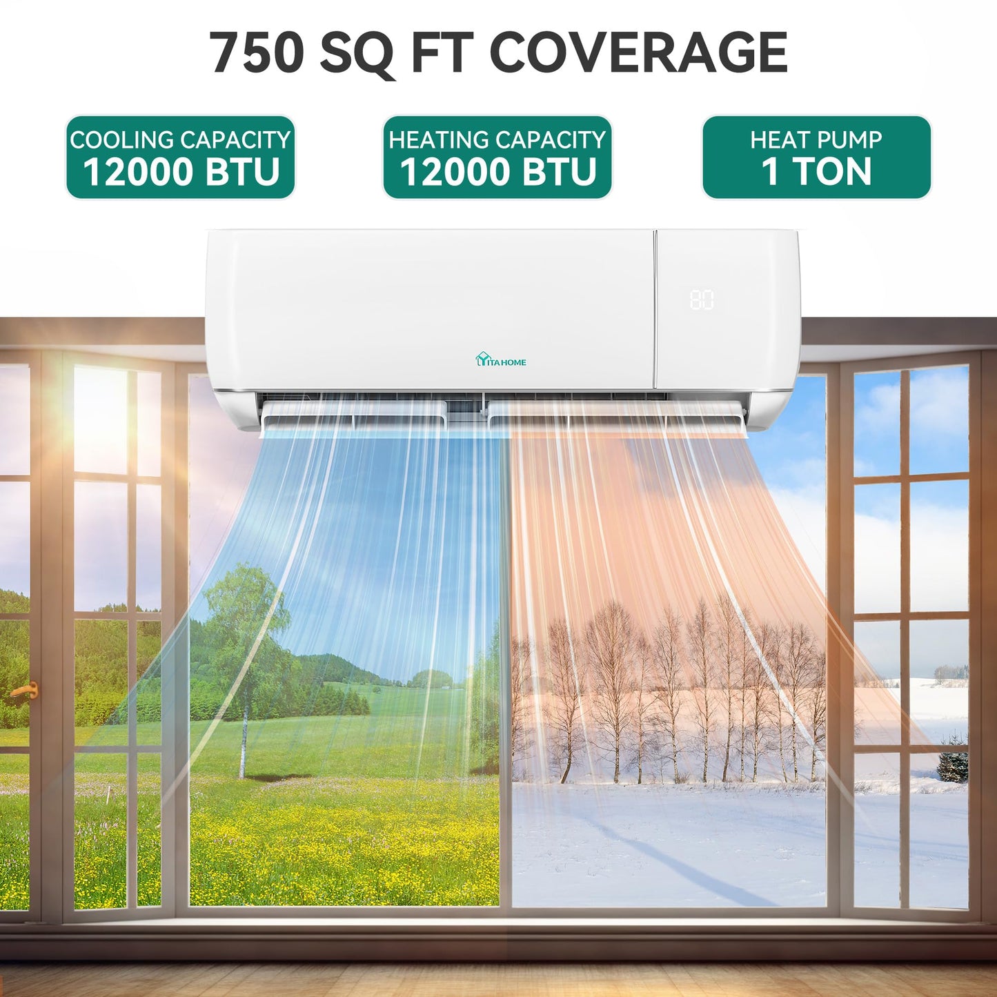 YITAHOME 12000 BTU Mini Split Air Conditioner Heat Pump System, Wifi Enabled 20 SEER2 115V Inverter Ductless AC Cool Up to 750 Sq. Ft, Compatible with Alexa, Complete Installation Kit, White