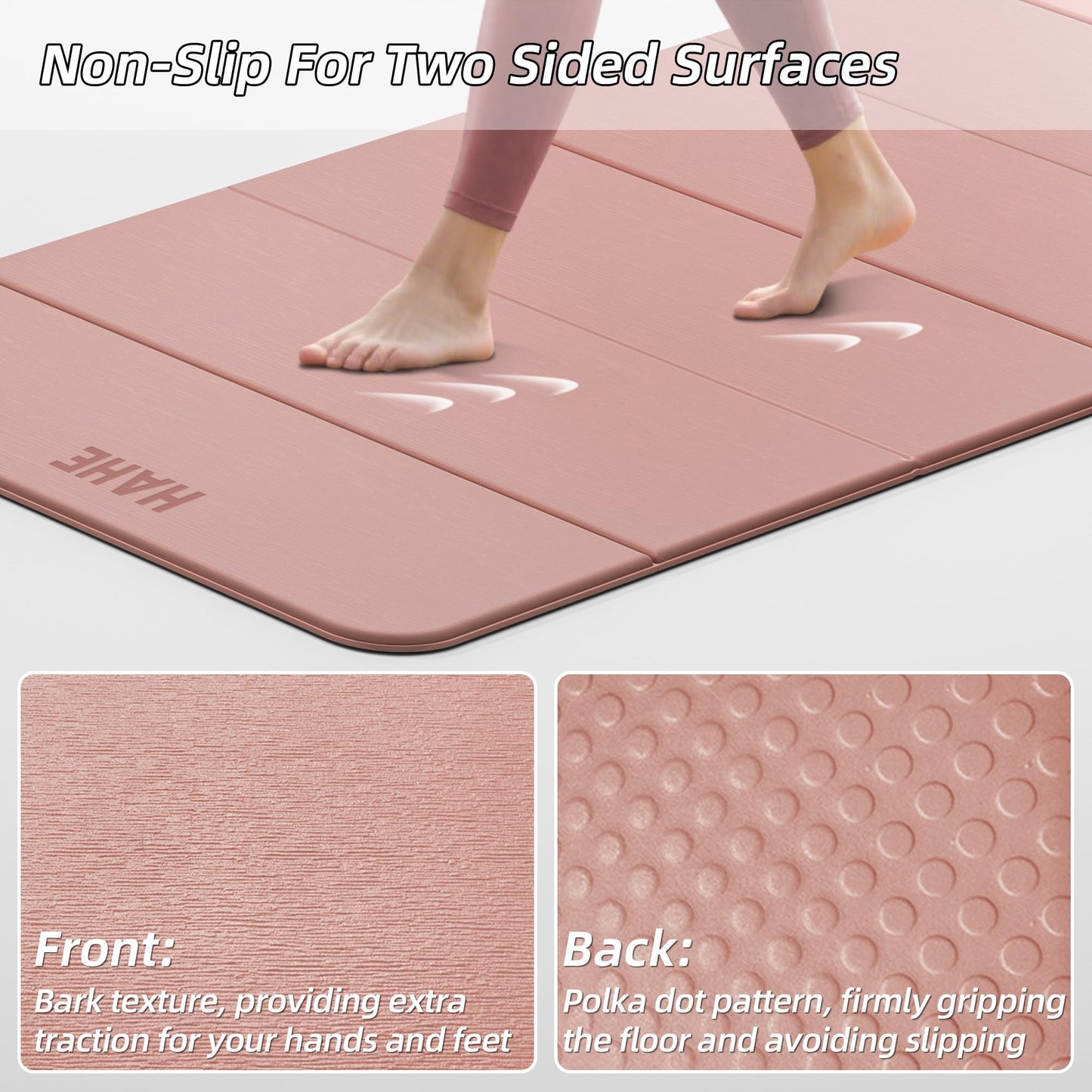 Foldable Yoga Mat, 74"Lx32"Wx1/3"Thick, Folding Exercise Mat, Non-slip Wide Pilates Mats for Home Workout/Travel, Portable Yoga Mat Thick for Yoga/Pilates/Camping/Floor Exercises (Bright Pink)
