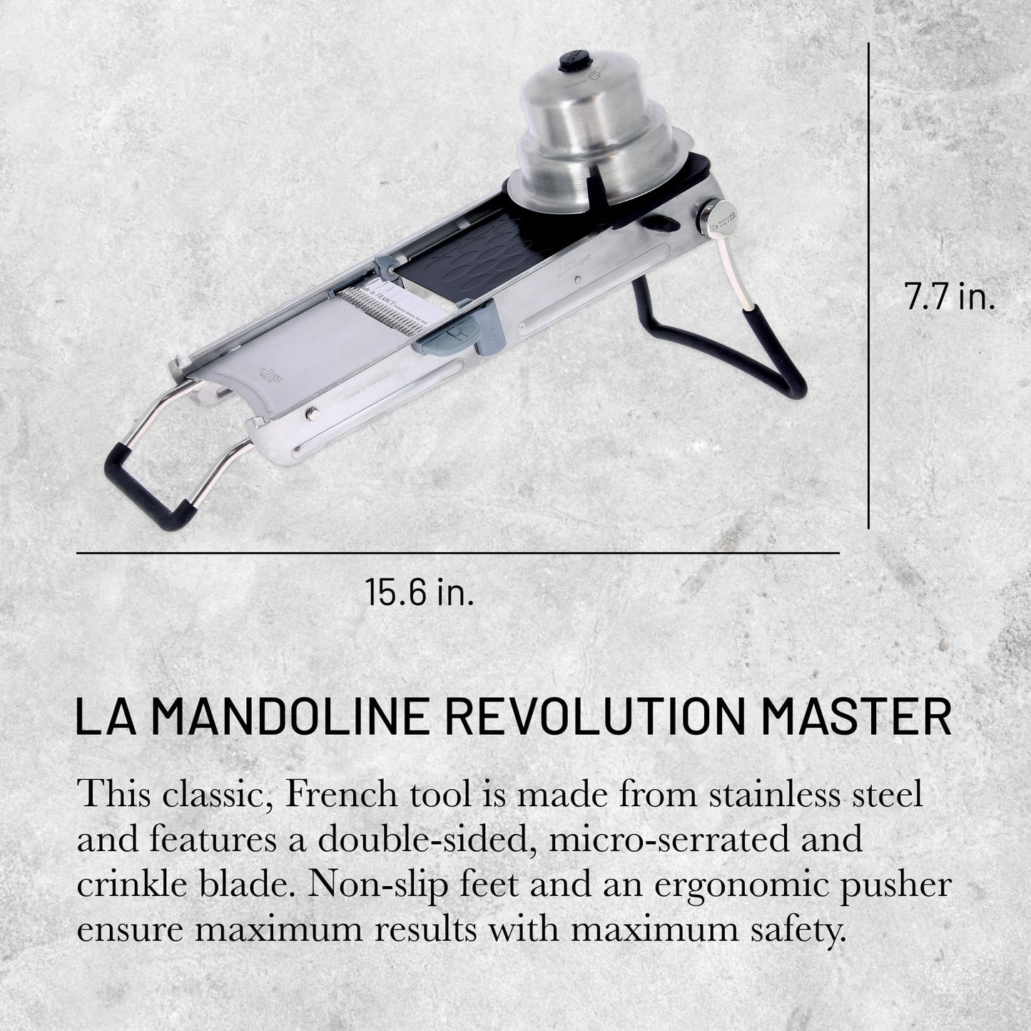de Buyer LA MANDOLINE REVOLUTION MASTER - Removable, Double-Sided Stainless Steel Blade - Ideal for Cutting, Shredding, Dicing & Cubing - Includes 6 Julienne Blades & Extra Pusher - Made in France