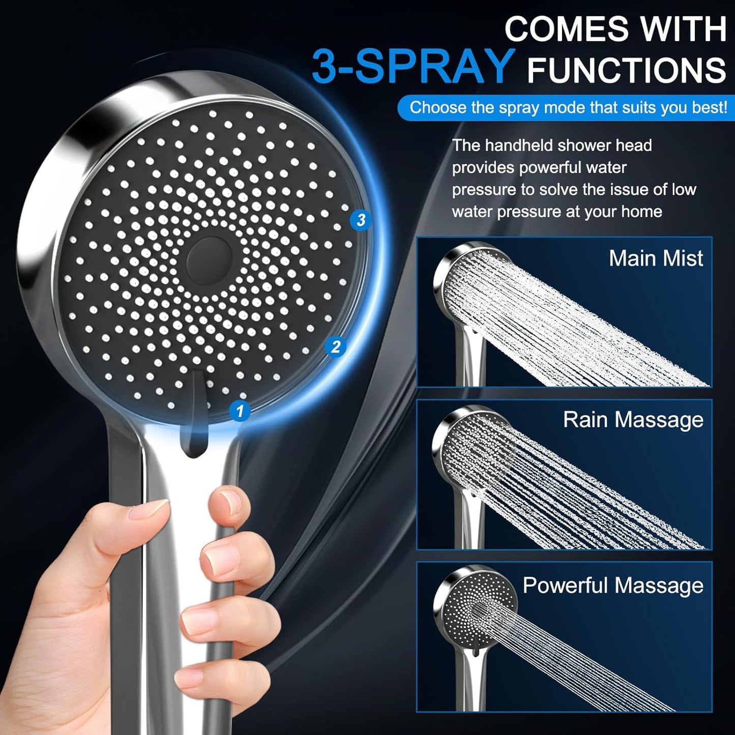 Regine Switzerland Rain Shower Head - 10 Inch High Pressure Dual Showerhead Set with Handheld Spray | Silver