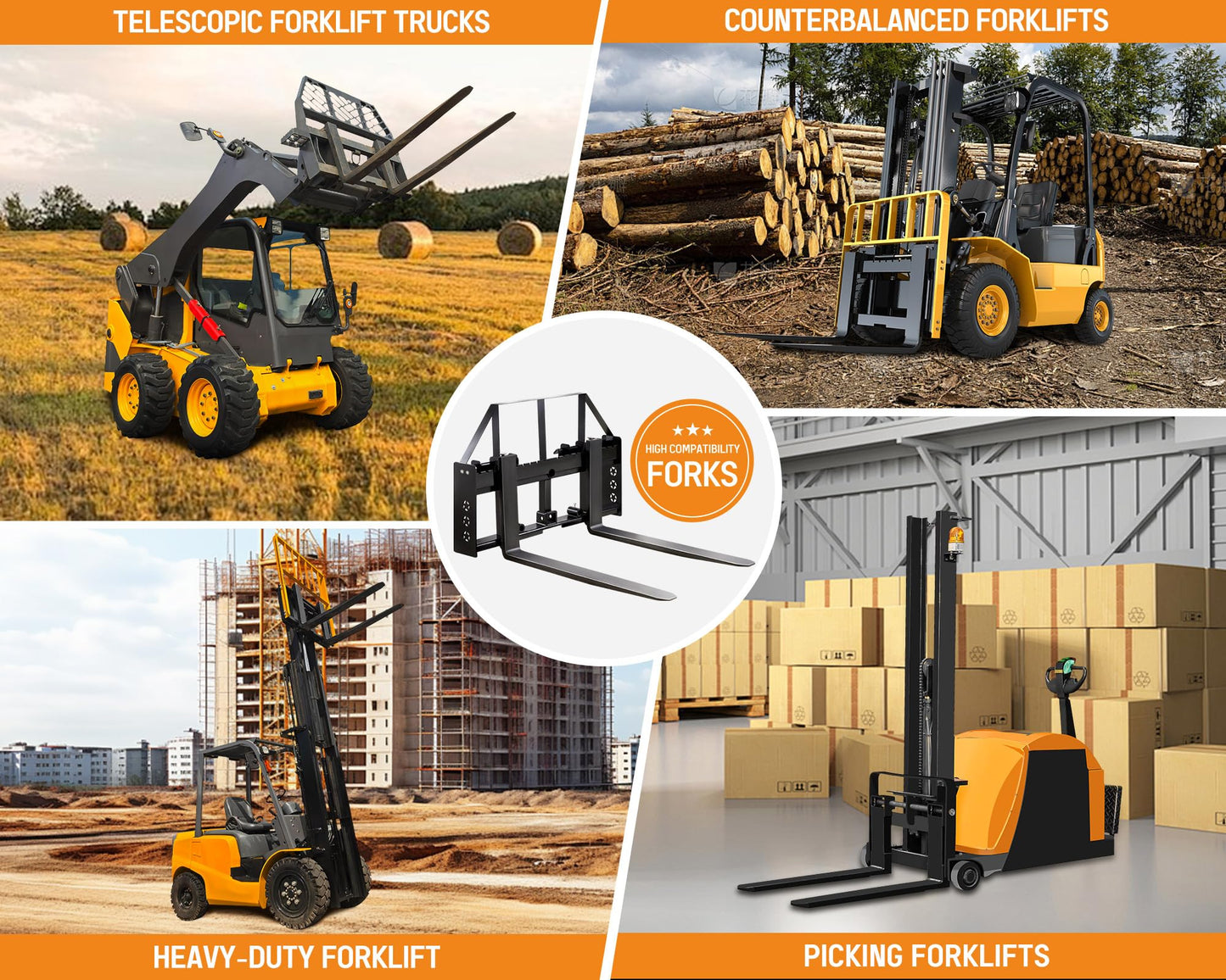 Albott 45" Heavy-Duty Tractor Pallet Forks with 44.5" Forklift Blades, Skid Steer Pallet Fork Attachment, 2500 LBS Capacity, Black