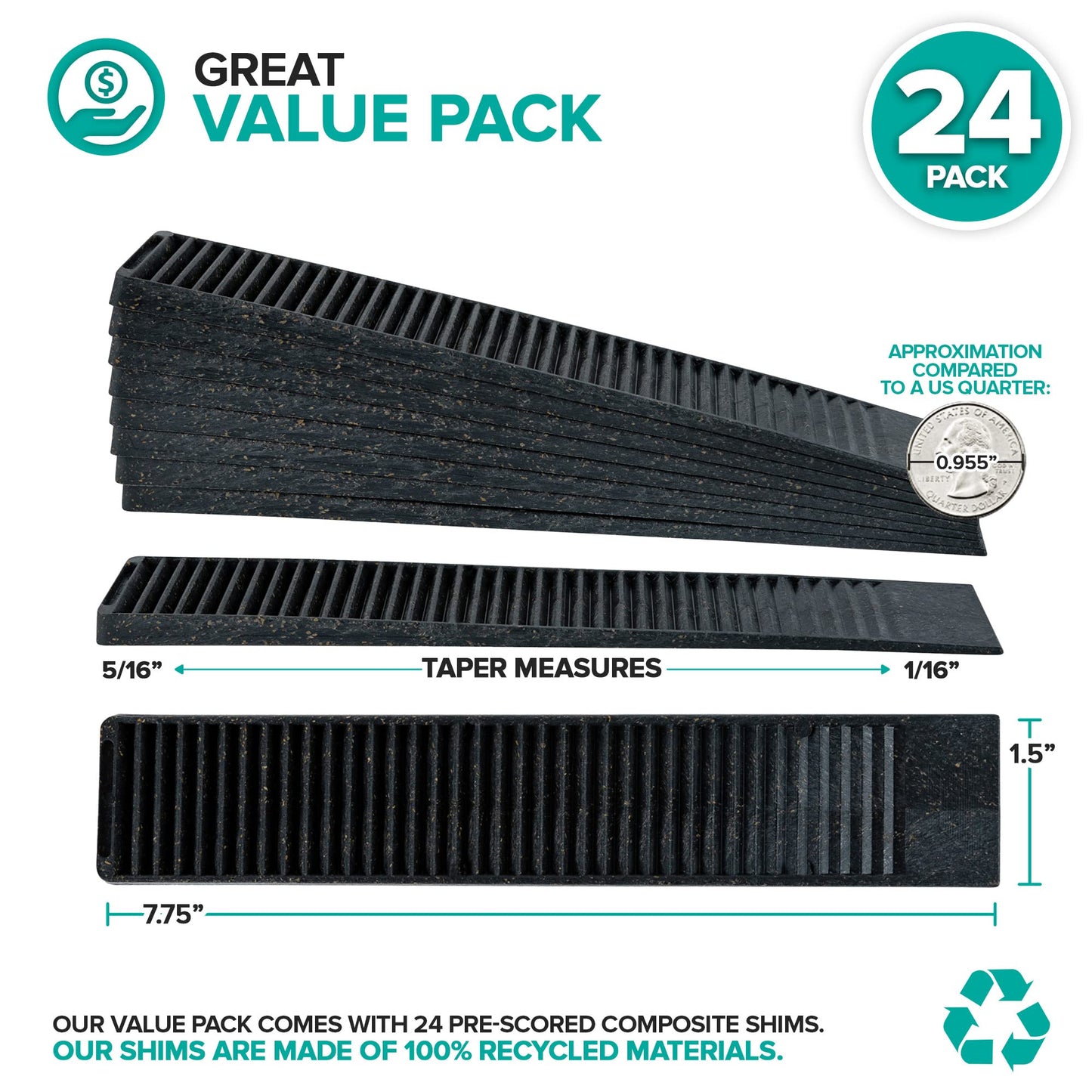 Composite Shims (24 Pack) - Hard Composite Shims for Home Improvement - Never Rot for Leveling - Restaurant Table Levelers - Table Wedges - Toilet Levelers - DIY Furniture Levelers - Stock Your Home