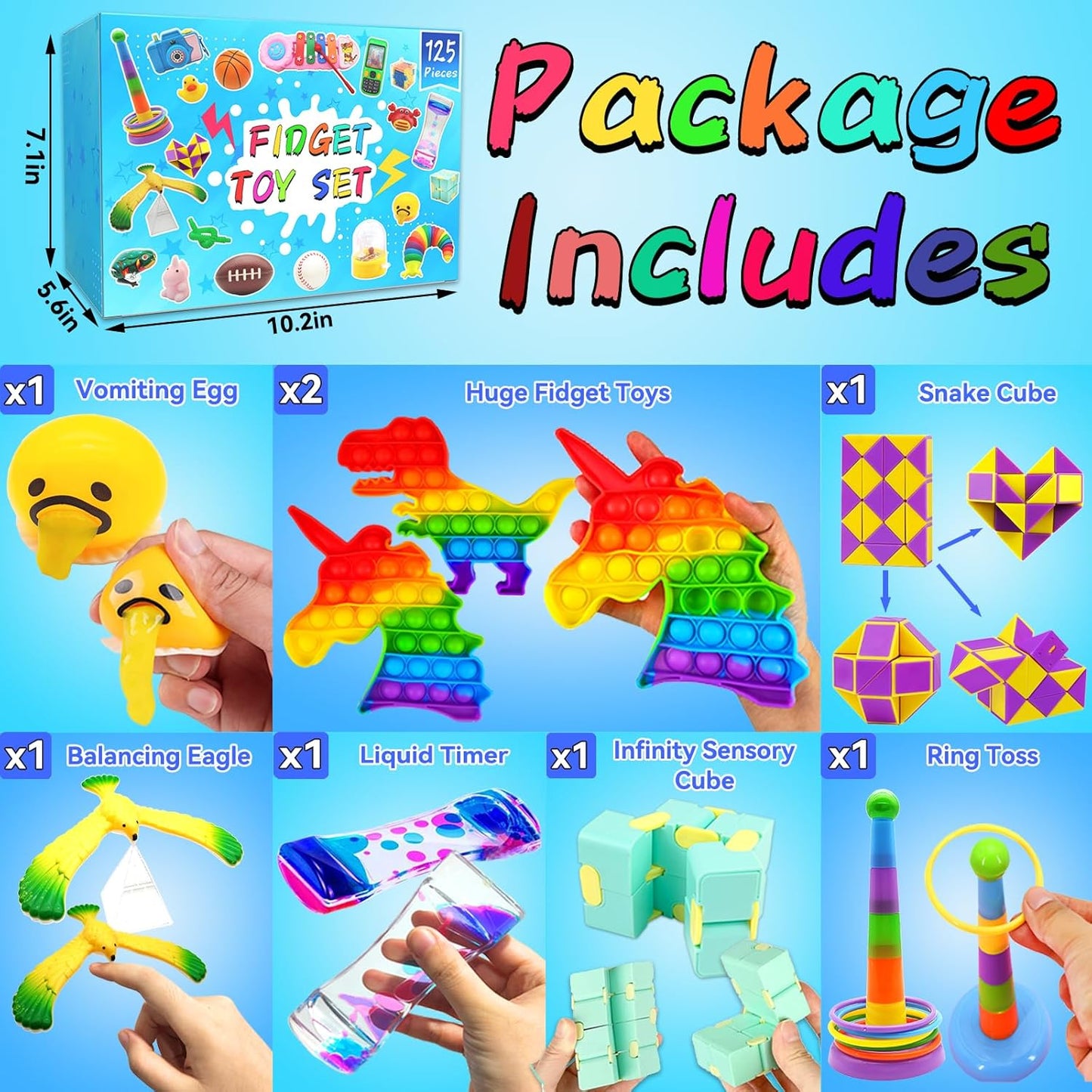 Skiennix Fidget Toys Assortment - 125 Pack for Kids 4-12 | Stress Relief & Party Favors