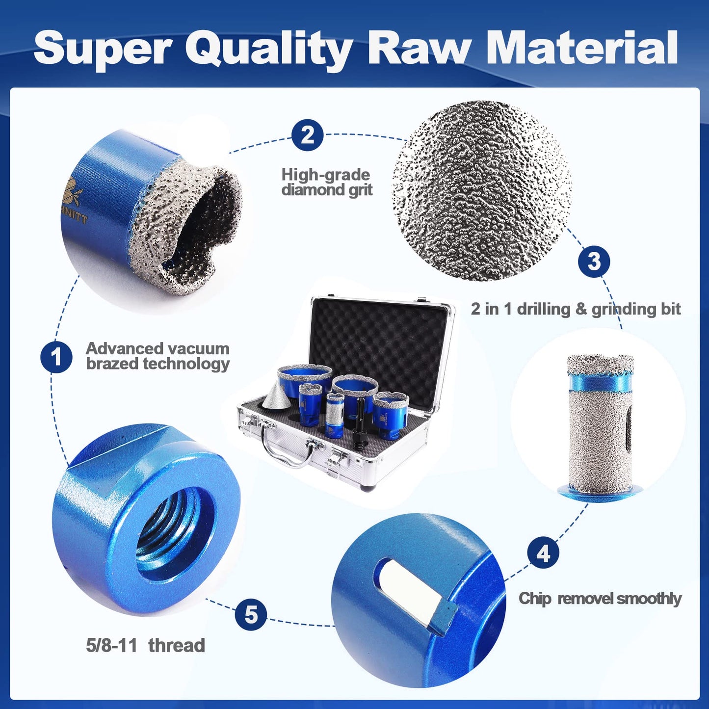 5/8 Inch Diamond Core Drill Bit for Porcelain Tile Ceramic Marble Granite Diamond Core Drill Bit Set 7pcs Tile Hole Saw Kit