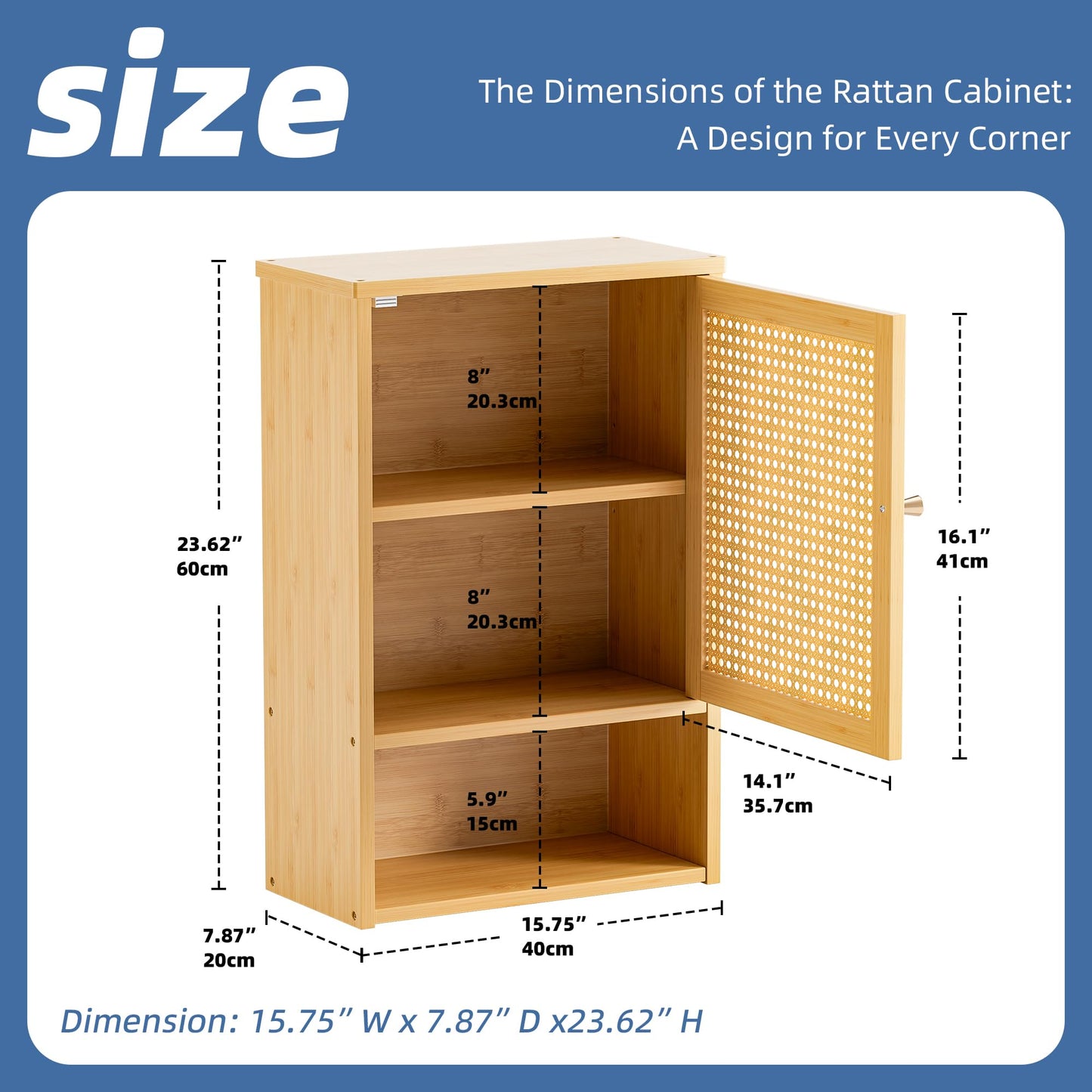 HITNET Bathroom Wall Cabinet, Rattan Medicine Cabinet, Bamboo Hanging Storage Organizer Over The Toilet with Adjustable Shelf for Living Room, Kitchen, Hallway(Natural)