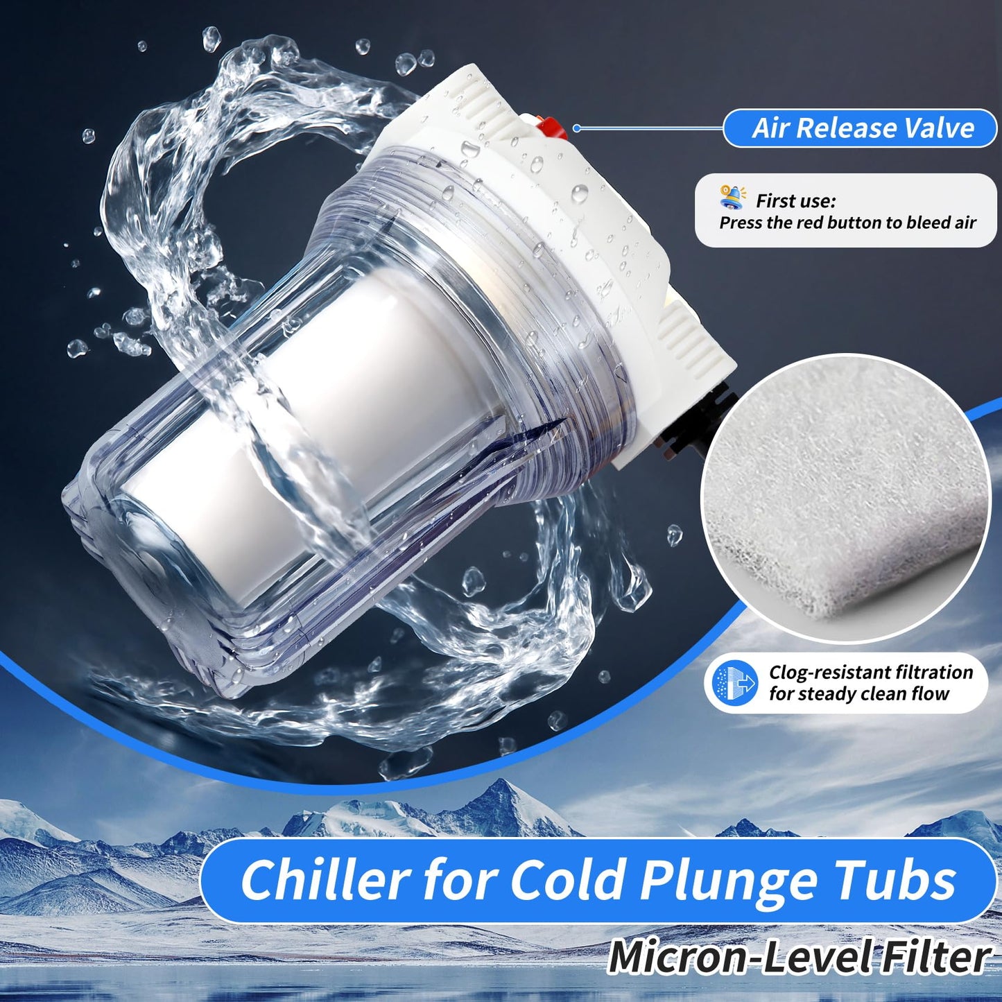 QAMGCYW Ice Bath Water Chiller, 1/3HP Cold Plunge Chiller with External Filter, Filter pad, and Pump, Remote Control Water Chiller, for Home and Professional Use