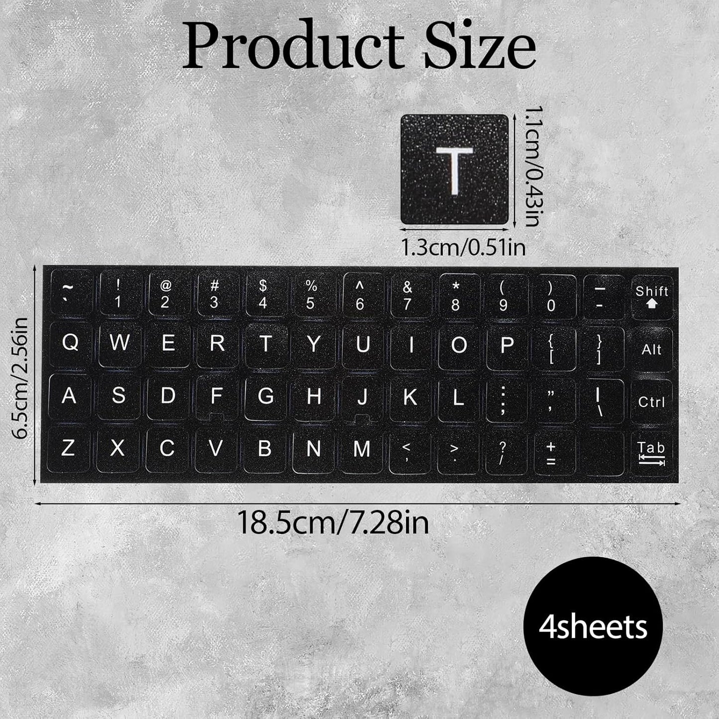 Larrel 4PCS Universal English Keyboard Stickers, Replacement English Keyboard Stickers with Black Background and White