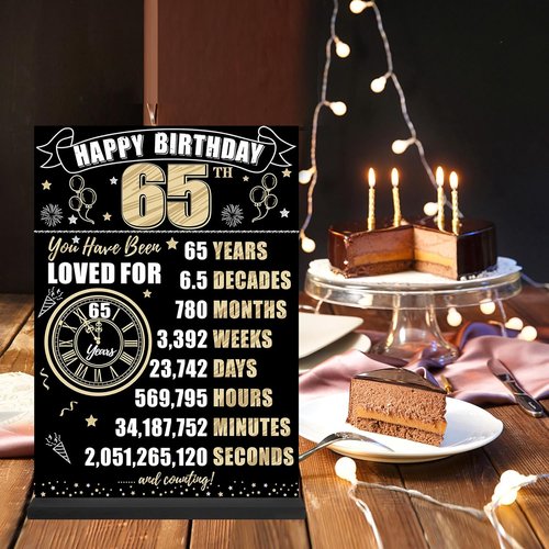 Back In 1961 65th Birthday Decorations - Two-Sided Wooden Table Sign with Stand | Black & Gold Party Decor