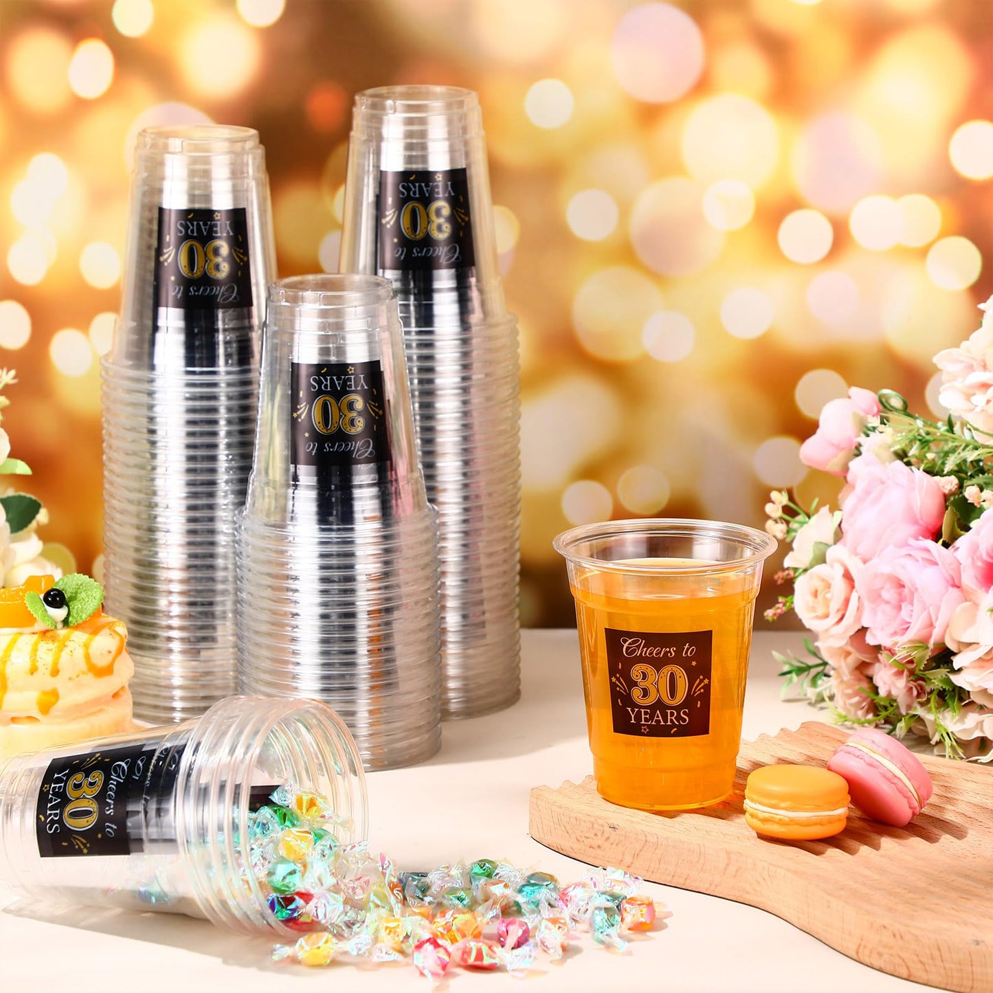 Funnymoom 100 Pack 30th Birthday Cup 12 oz Cheers to 30 Years Happy Birthday Disposable Clear Plastic Cups for Him Men Women Wedding Anniversary Decorations Party Favors