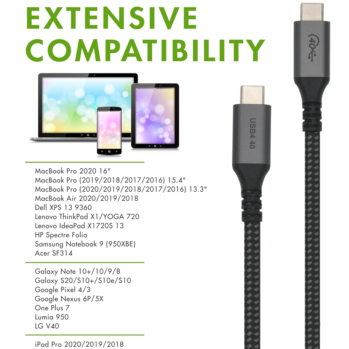 Vebner 6-Inch USB4 40Gbps 100W (20V, 5A) 3 (2-Pack) Extra Short Cable - Supports Charging - Compatible with Thunderbolt