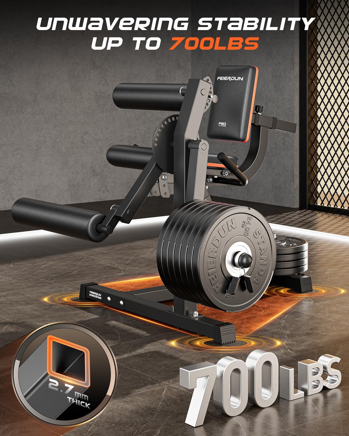 FEIERDUN 4-in-1 Adjustable Leg Extension Curl Machine - 700lbs Capacity Leg Extension Machine for Lower Body Workouts - Adjustable Leg Curl Machine, Home Gym Weight Machine, Black
