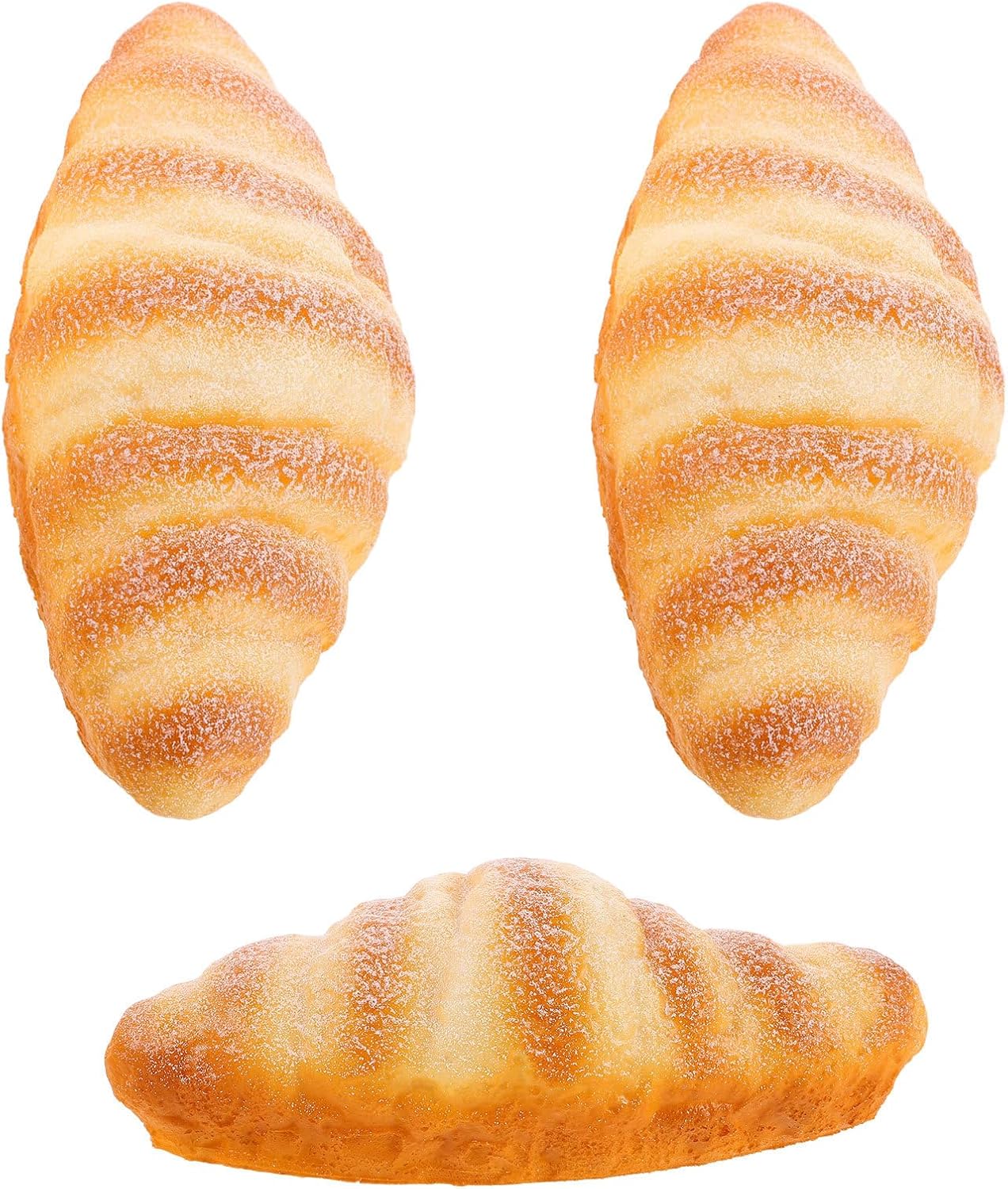 3pcs Set jojofuny Realistic Fake French Croissant Bread Model for Kitchen and Bakery Decor, Artificial Simulation Food