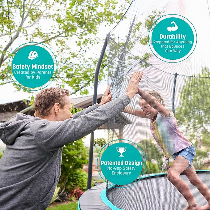 SKYWALKER TRAMPOLINES 12 FT 15 FT Round Trampoline with Safety Enclosure Net, 9 x 15 FT Rectangle Outdoor Trampoline, Recreational Trampoline for Kids