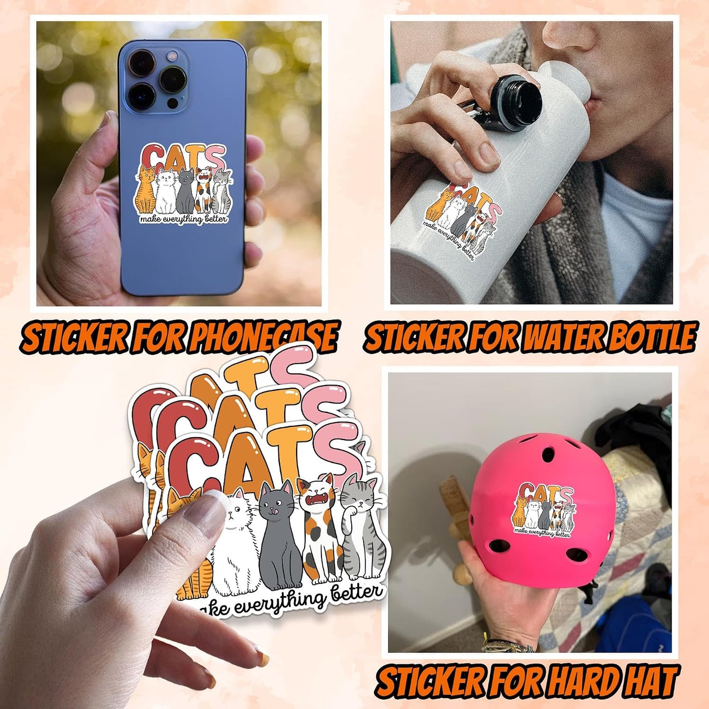Cats Make Everything Better Sticker Funny Cat Meme Cute Pet Animal Humor Decal Waterproof Vinyl Sticker for Laptop