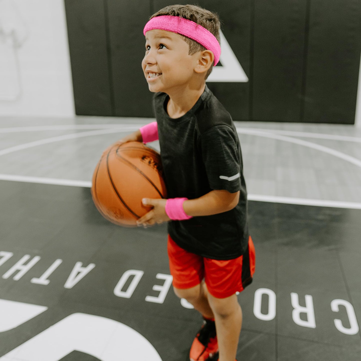 Suddora Sweatbands for Kids, Moisture Wicking 2 Wristbands and 1 Headband Set, Soft and Skin-Friendly Fabric, Moisture-Wicking Athletic Sweat Bands for Basketball, Baseball, Soccer, Pink