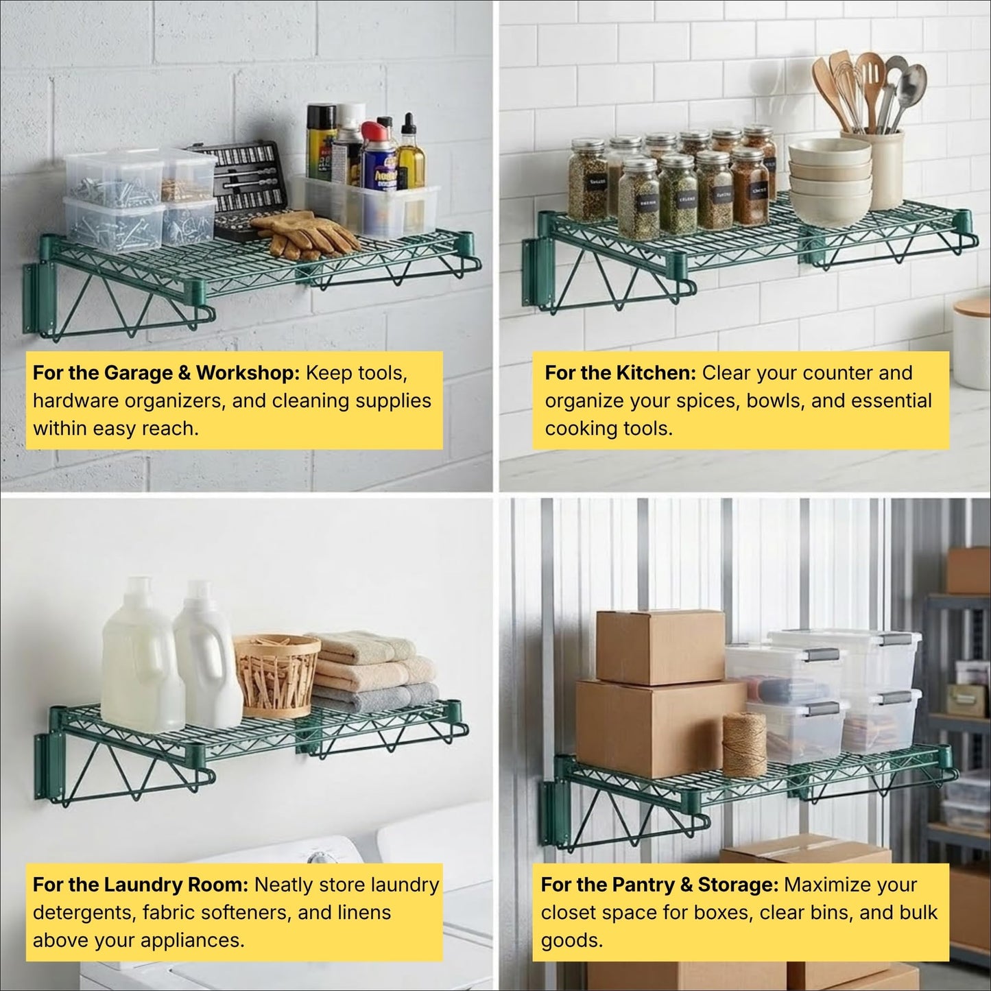 Krollen Industrial 18" x 48" Green Epoxy Wire Wall Mount Shelf