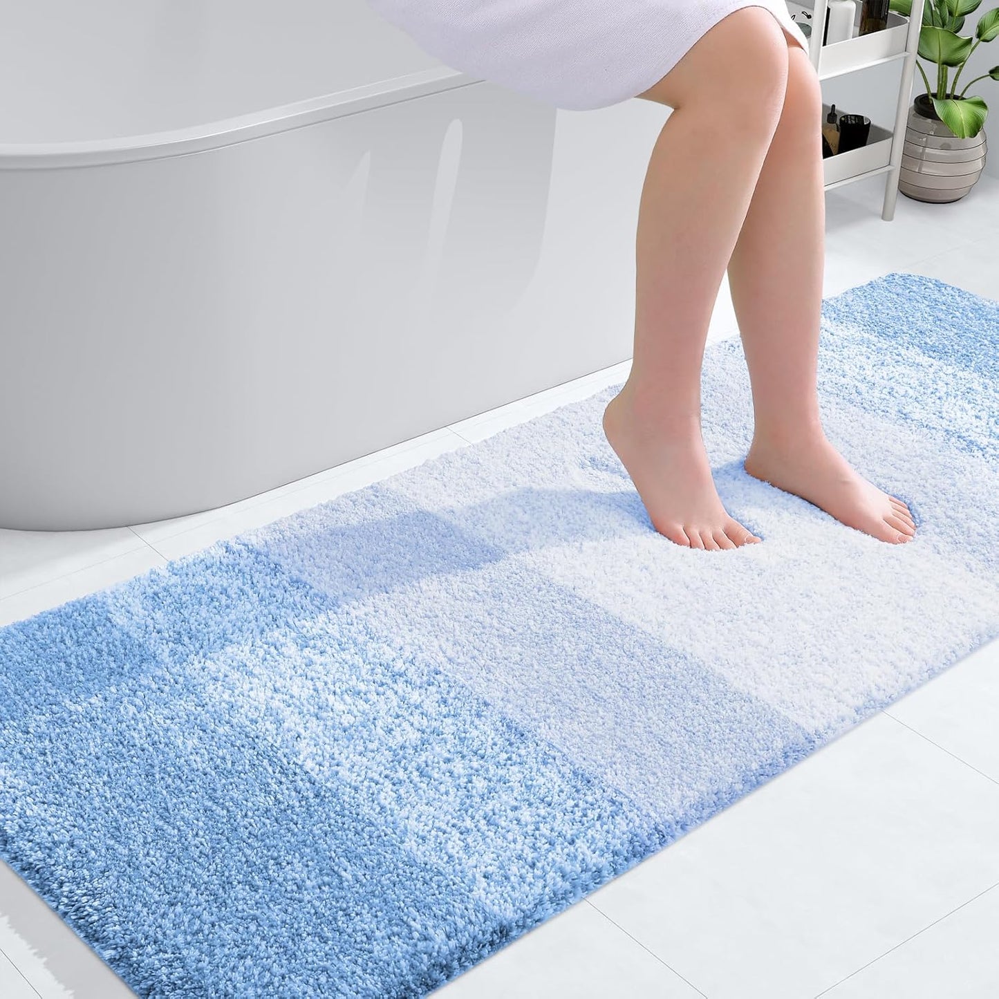 OLANLY Large Bath Rug Mat - Extra Soft Microfiber, Quick-Dry & Washable | 54x24, Light Blue