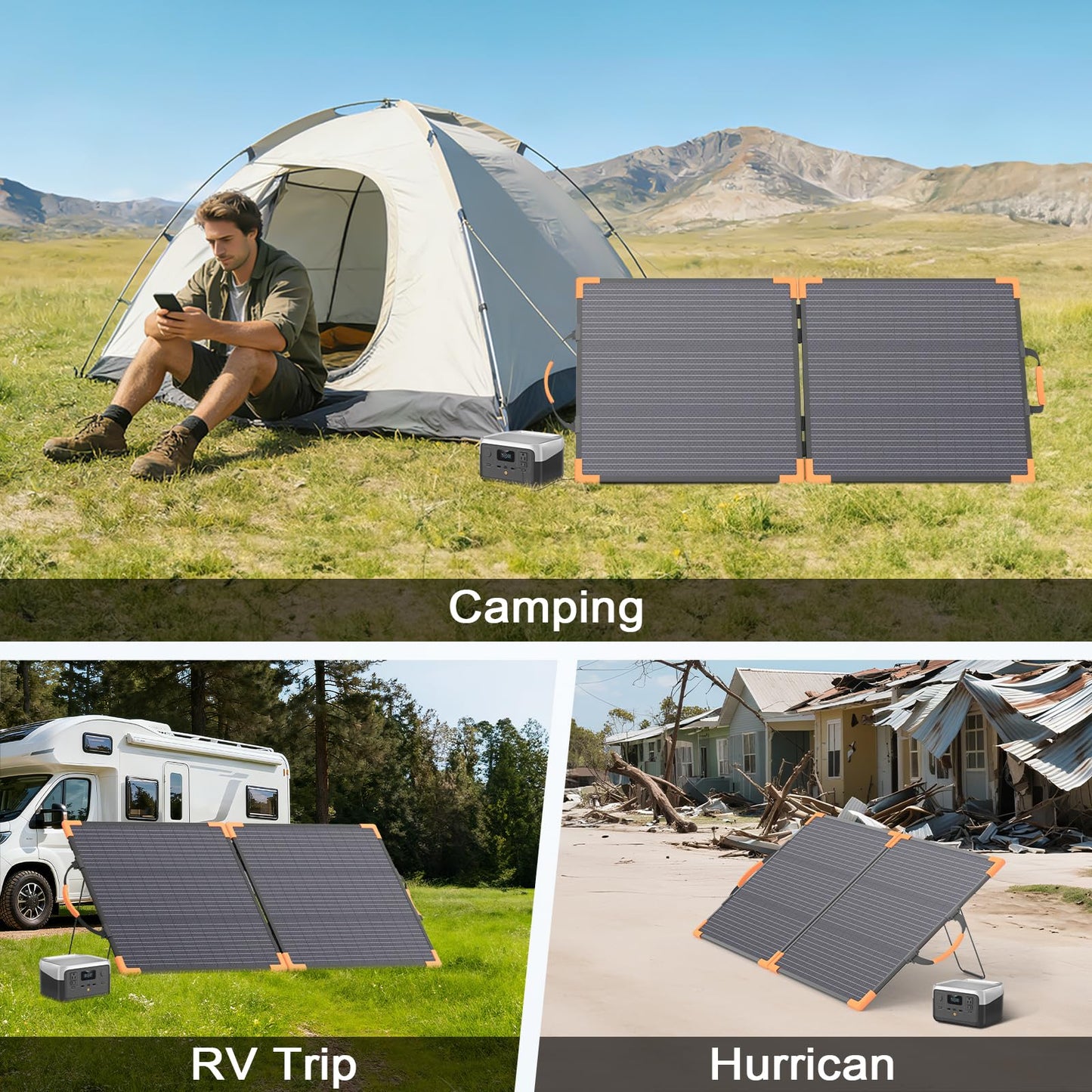 MHPOWOS 100 Watt Bifacial Portable Solar Panel for Power Station, 20V Foldable Solar Charger with IP68 Waterproof, 23.5% High Efficiency with 2 Reinforced Kickstands for Camping RV Off-Grid Blackouts