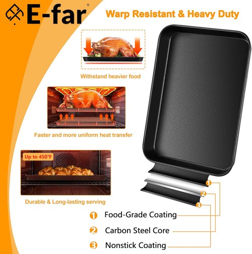 E-far Nonstick Baking Sheet Set - Heavy-Duty Cookie Pans with Cooling Racks | 12.5 x 9.5 Inch, Easy Clean