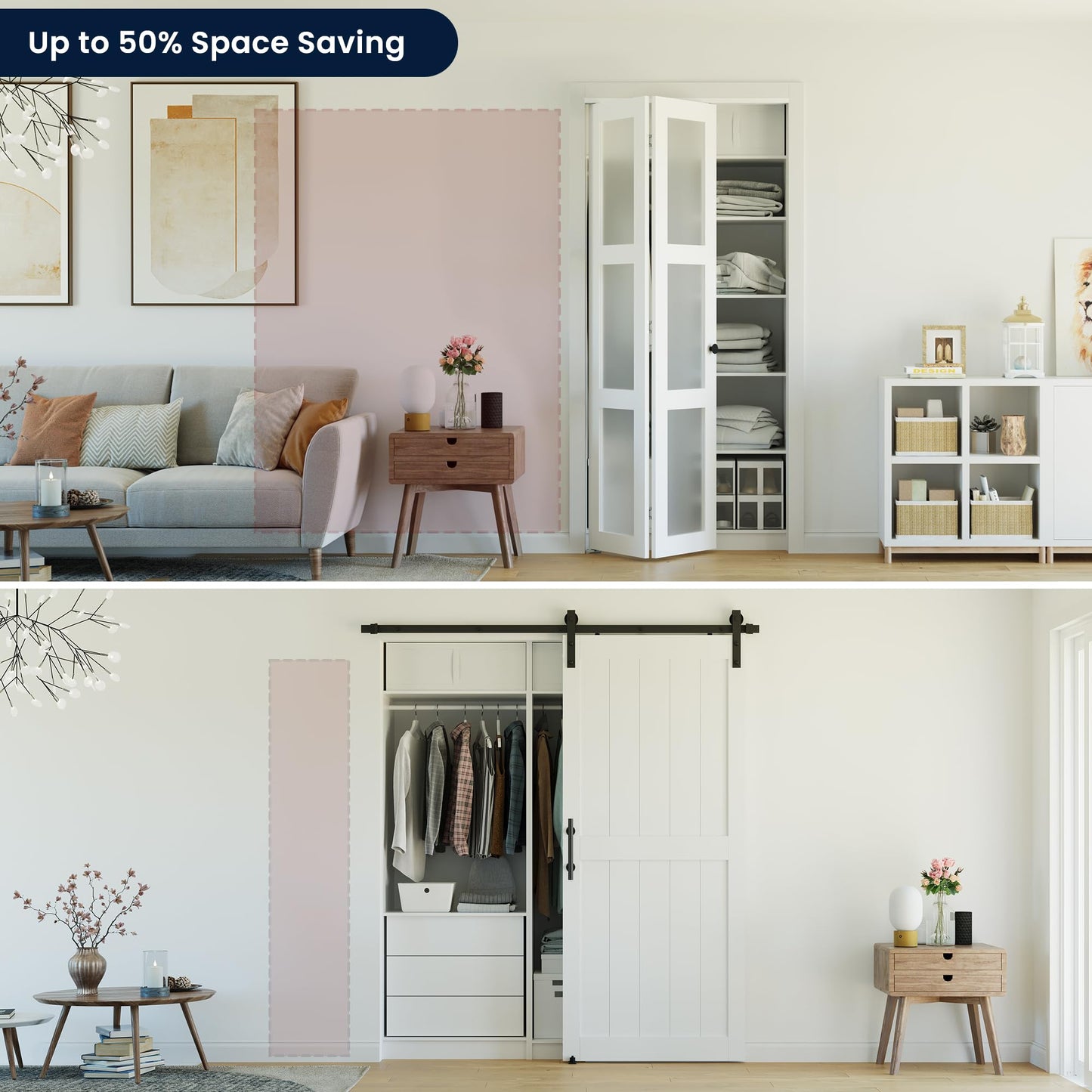 COSHOMER Bifold Doors for 24" x 80" Opening, 3-lite Tempered Frosted Glass Closet Folding Doors with Hardware kit Included, Easy Assembly, White