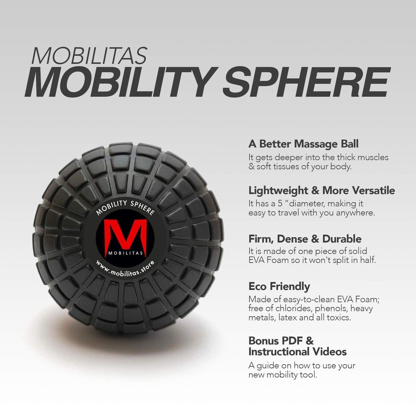 Mobilitas Mobility Sphere - 5 Inch Large Massage Ball Roller, Myofascial Release Ball & Psoas Release Tool - Trigger Point Massage Tool, Foam Roller Mobility for Muscle Recovery