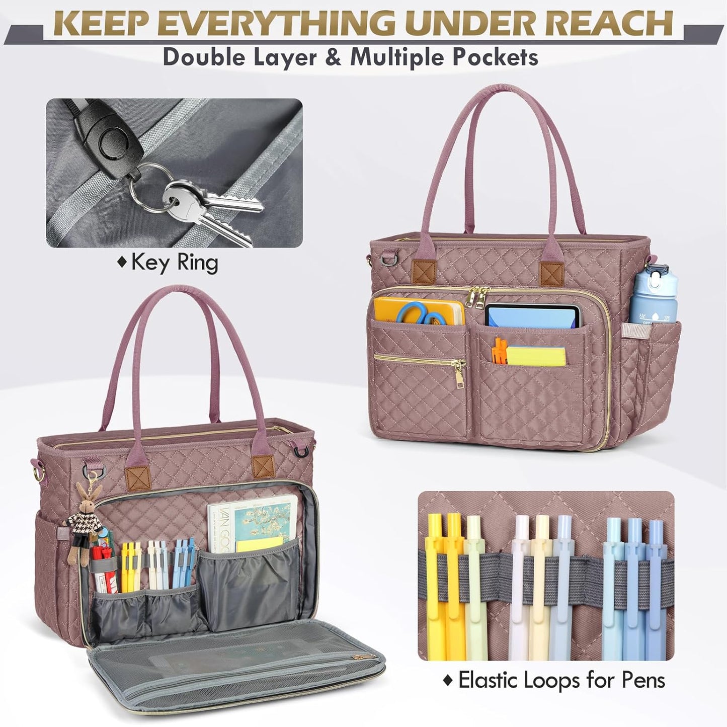 RAINSMORE 15.6 inch Teacher Tote Bag Laptop Bag for Women Work Bags Laptop Tote Nurse Bag Professional Computer