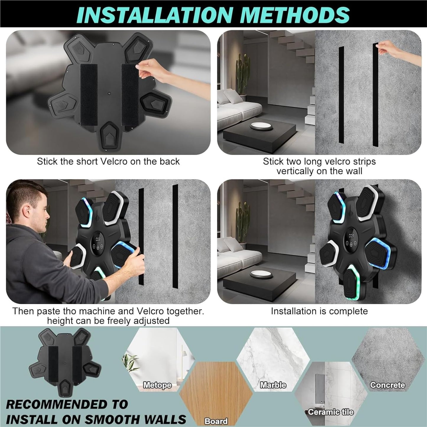 SJSSSJ Music Boxing Machine, Wall Mounted Music Boxing Machine - Interactive Bluetooth Trainer for Home Fitness