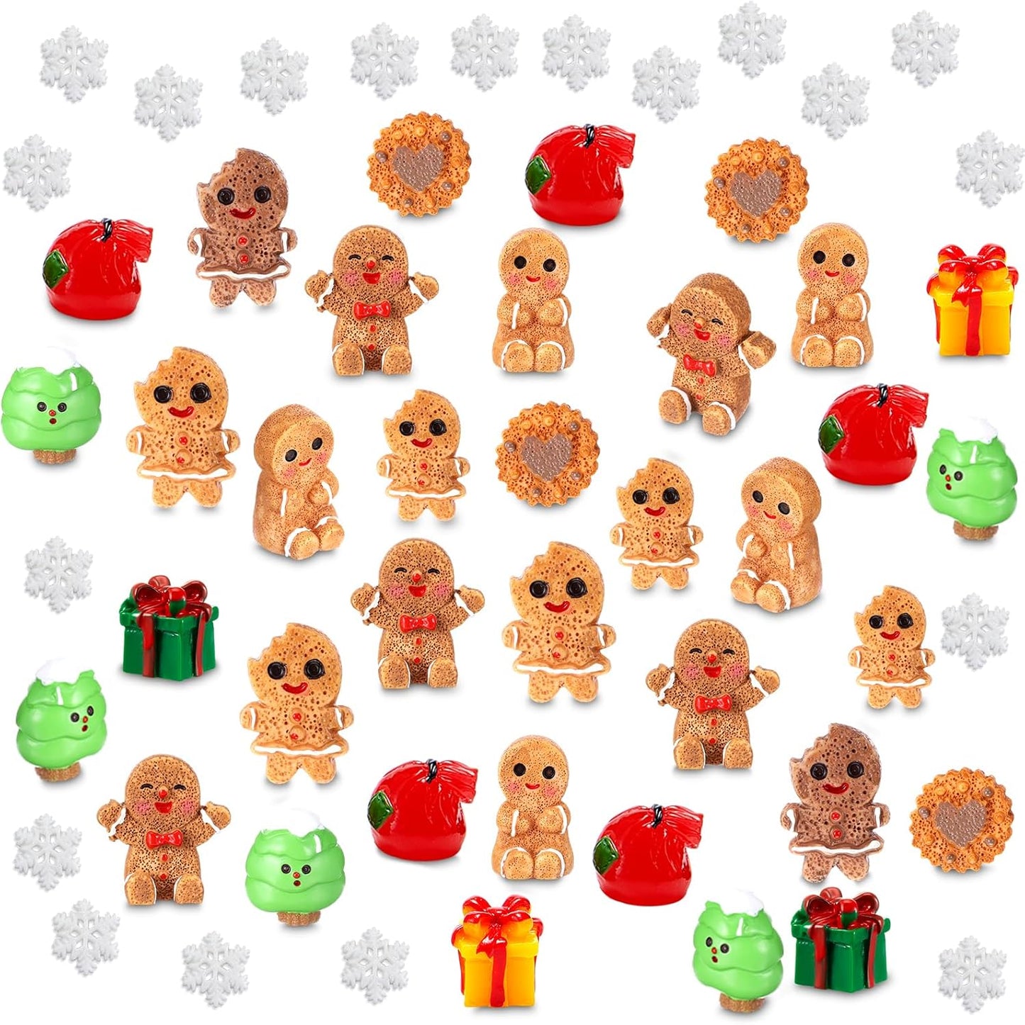 Sawysine Mini Resin Christmas Figurines - 64 Pcs Gingerbread & Xmas Tree Ornaments for DIY Crafts