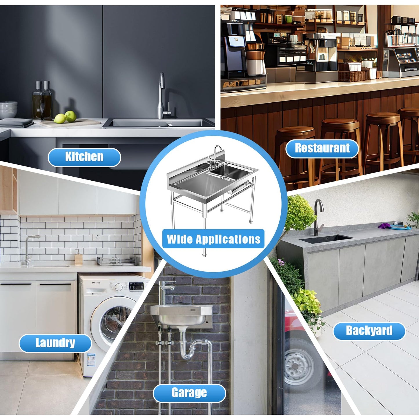 304 Stainless Steel Utility Sink,18 * 15.8 * 8.8in Commercial Sink,Single Compartment Workbench Sinks,Free Standing Multifunctional Sink Set for Restaurant, Laundry Room,Backyard,Garage